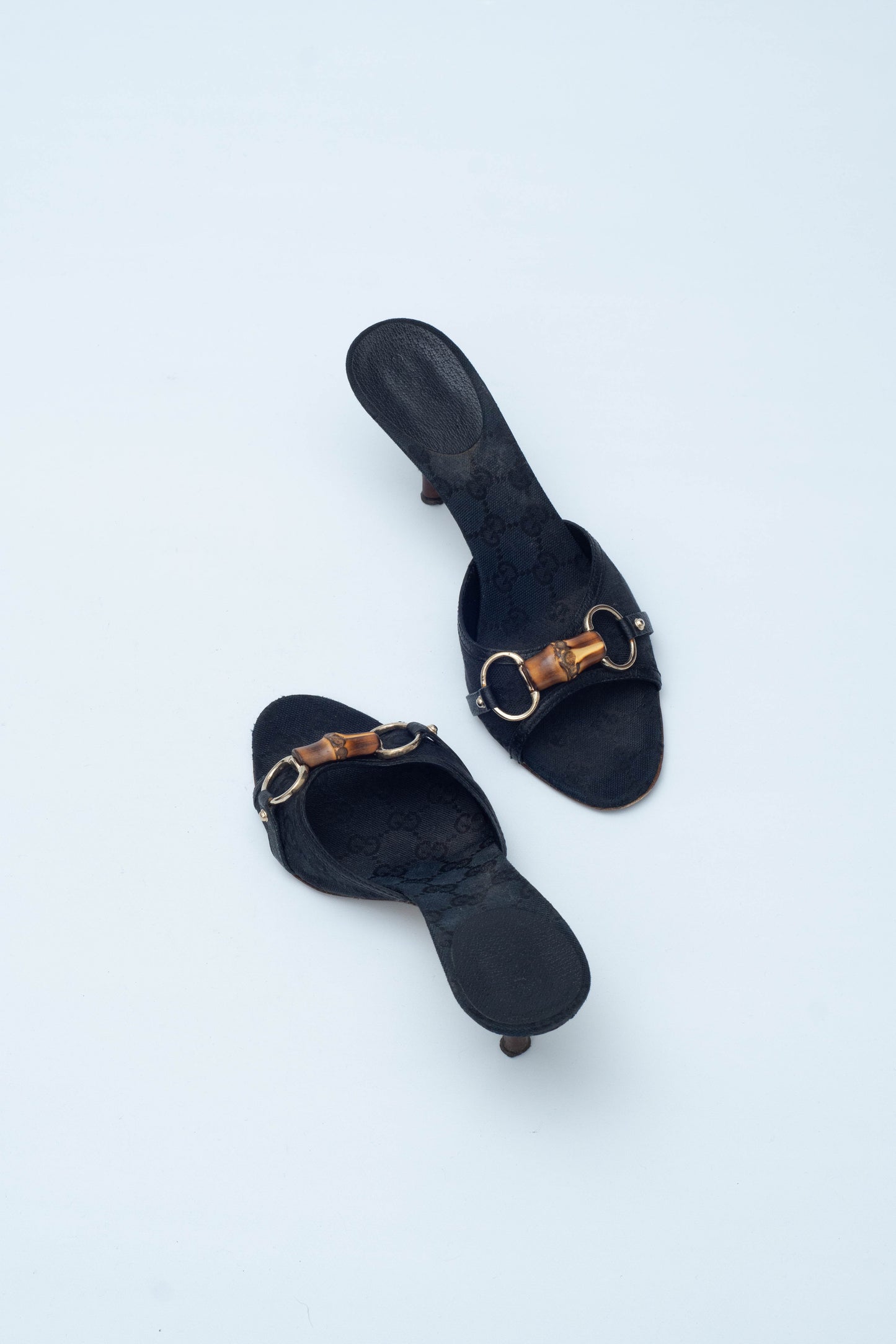 GUCCI BLACK MONOGRAM HORSEBIT MULES