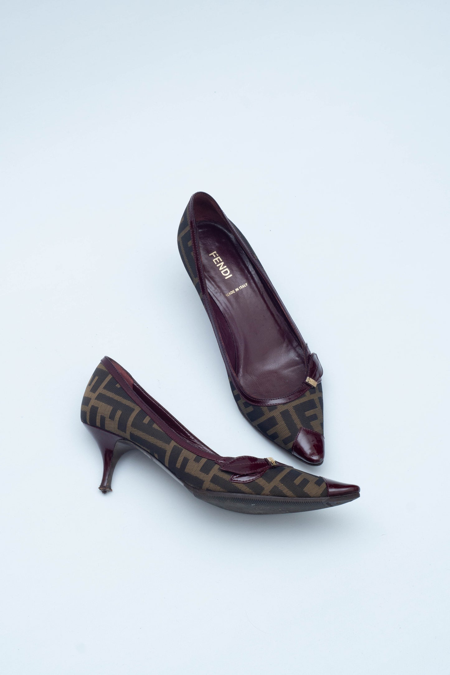 FENDI MONOGRAM BORDEAUX KITTEN HEELS