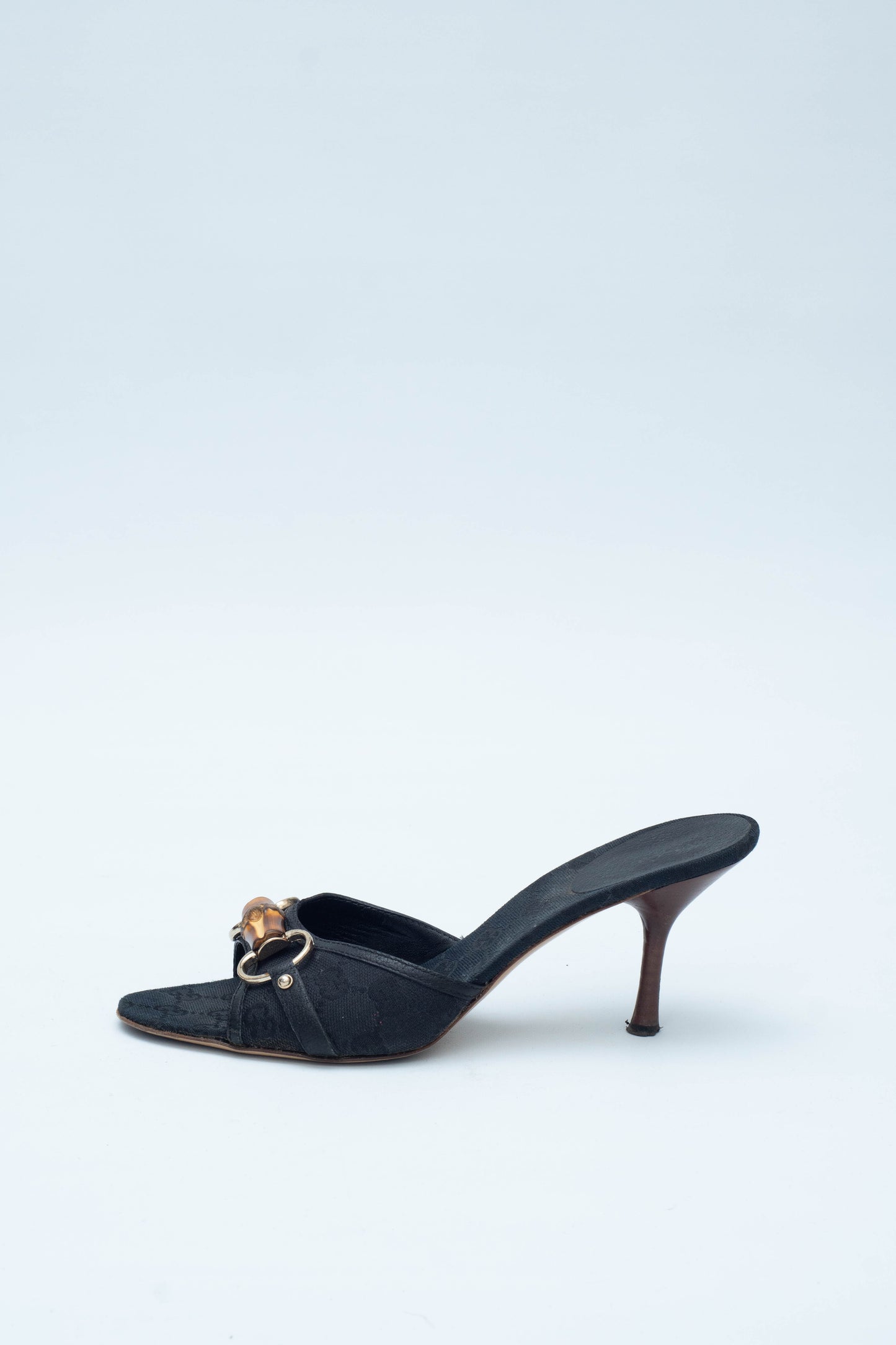 GUCCI BLACK MONOGRAM HORSEBIT MULES