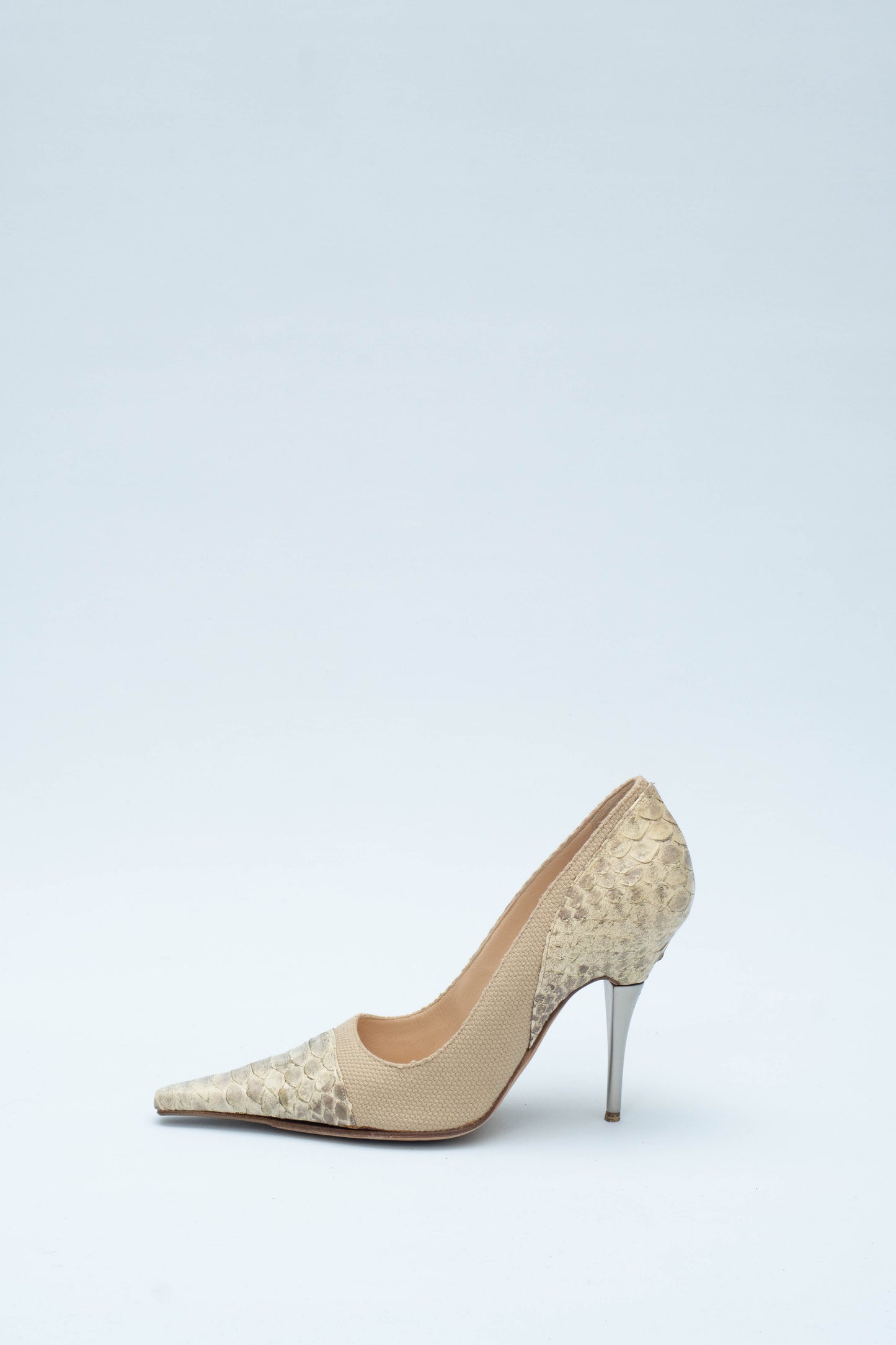 CHANEL SNAKE LEATHER AND CANVA DECOLLETE