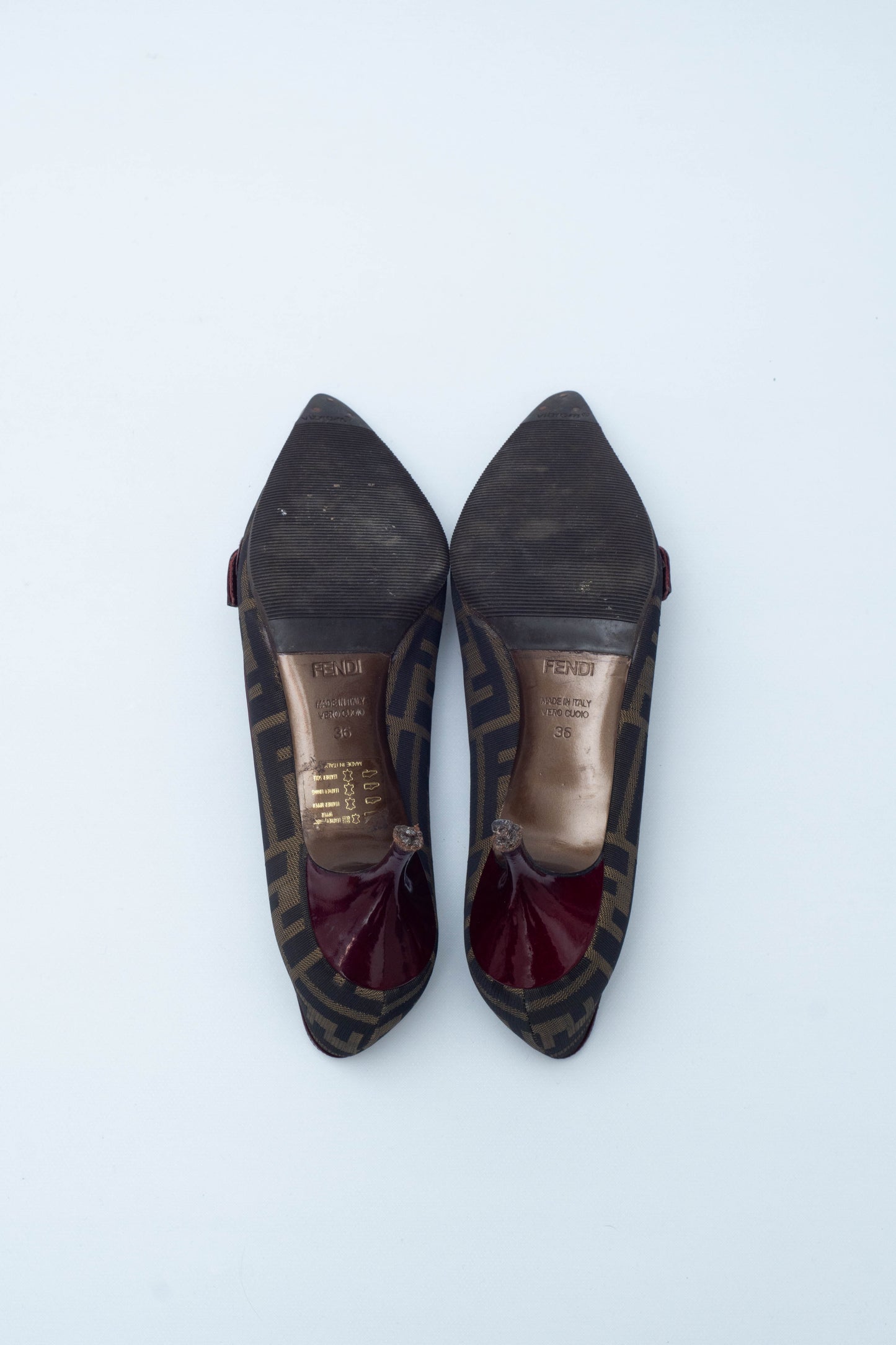FENDI MONOGRAM BORDEAUX KITTEN HEELS