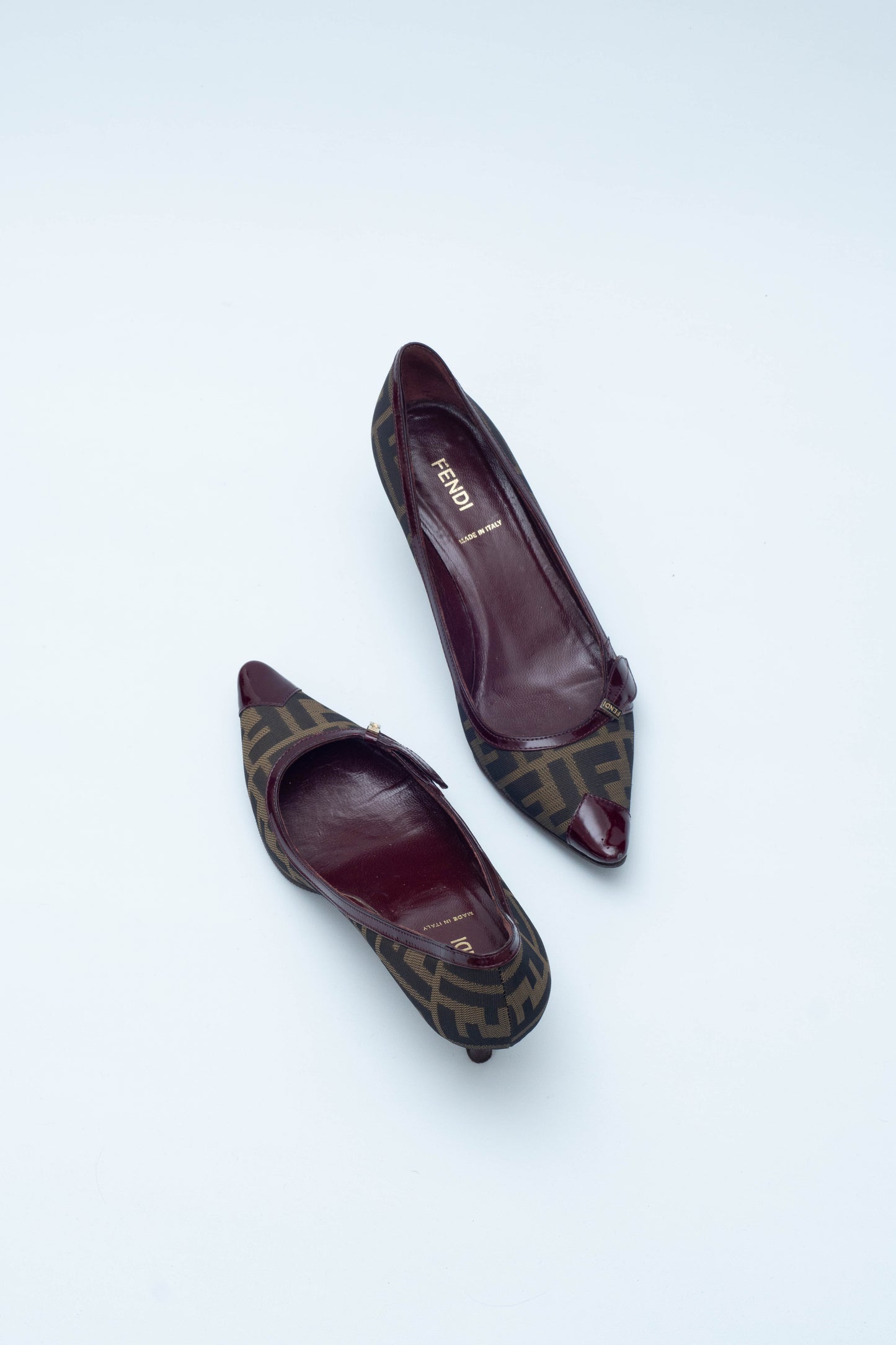 FENDI MONOGRAM BORDEAUX KITTEN HEELS