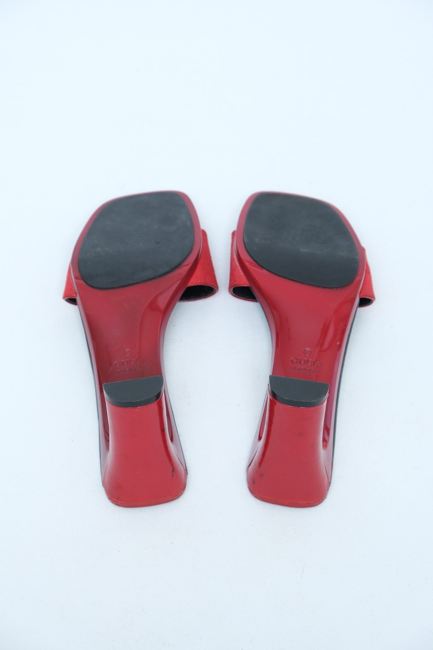 GUCCI RED CANVAS MULE HEELS