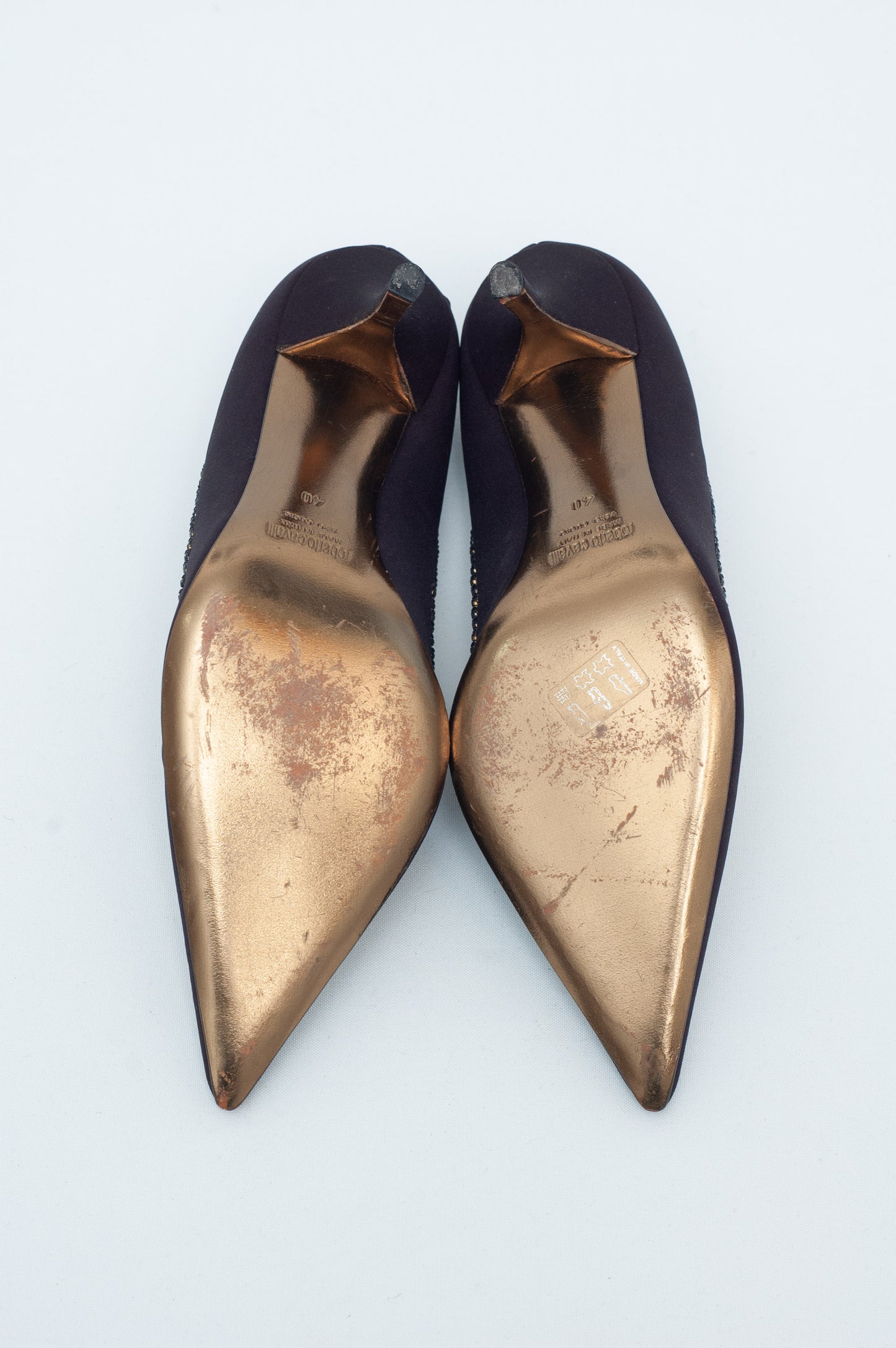 ROBERTO CAVALLI PURPLE SILK HEELS