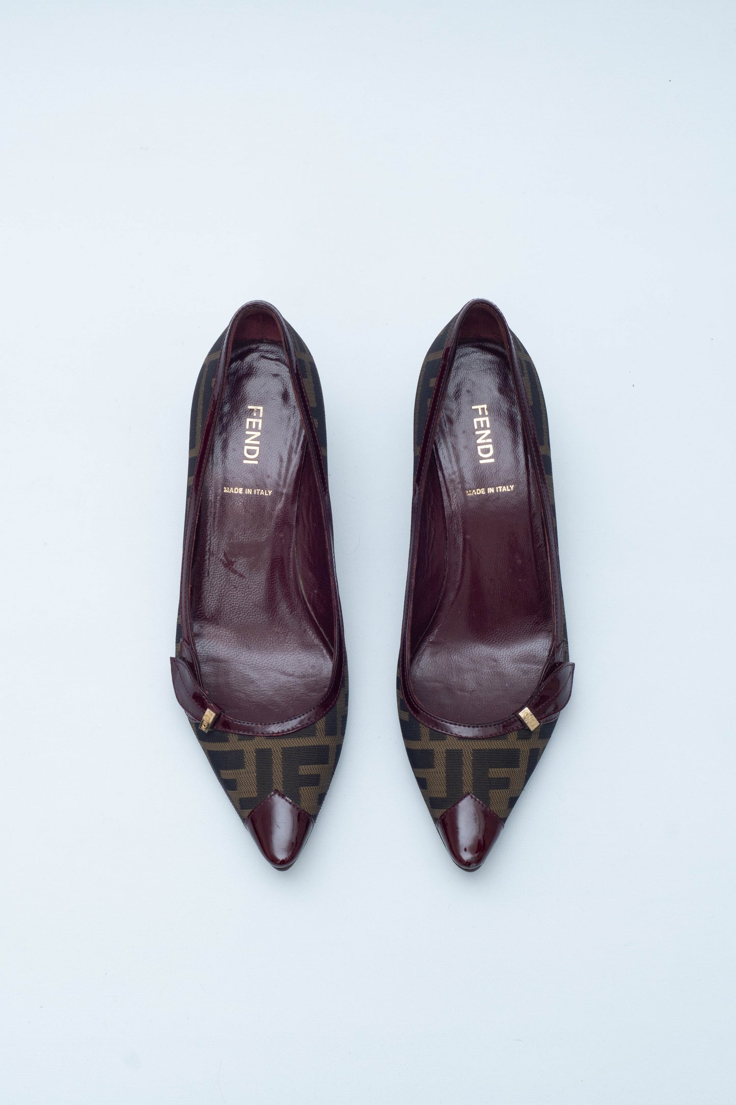 FENDI MONOGRAM BORDEAUX KITTEN HEELS