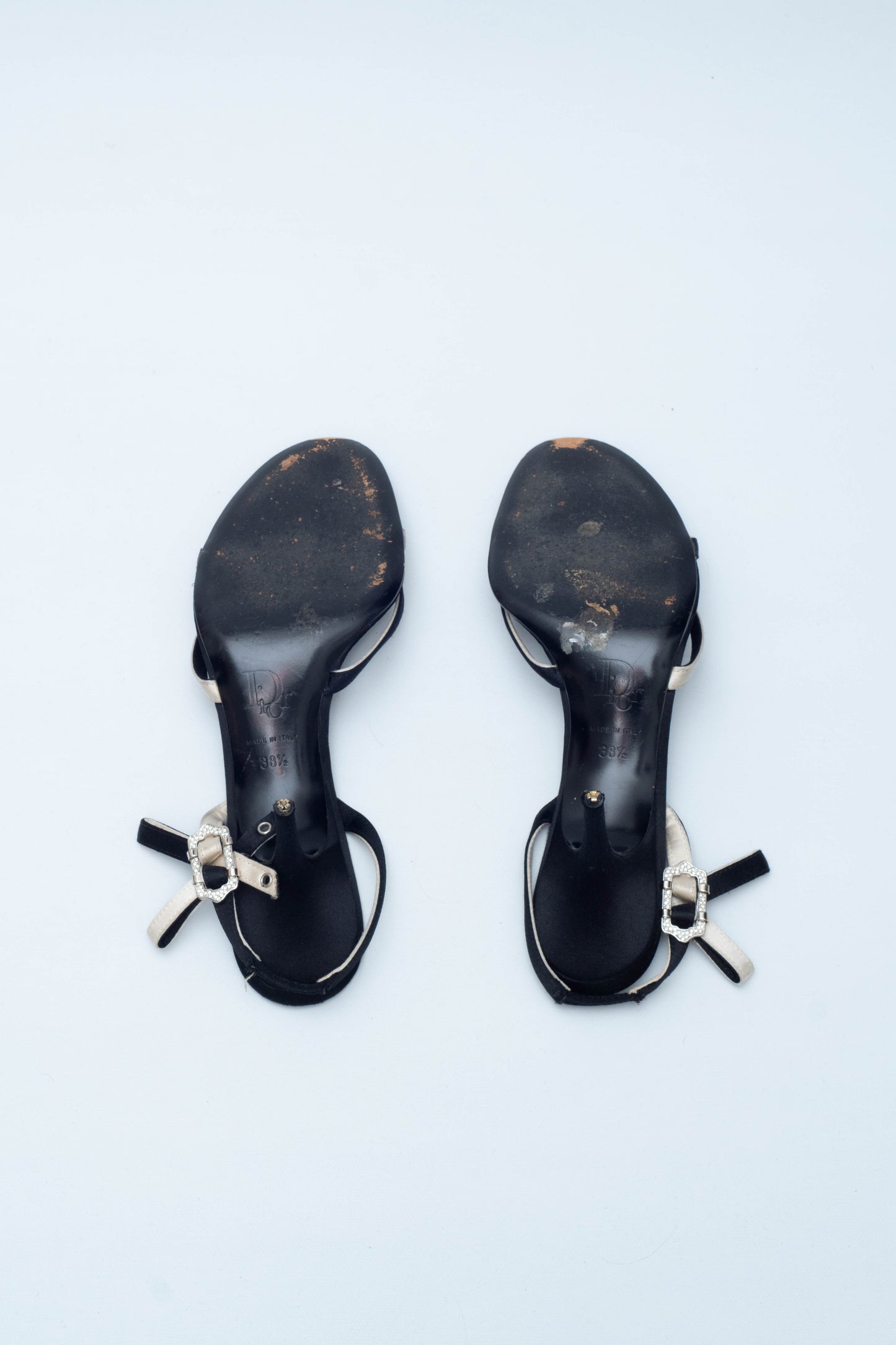 DIOR SATIN SANDALS WITH RHINESTONES