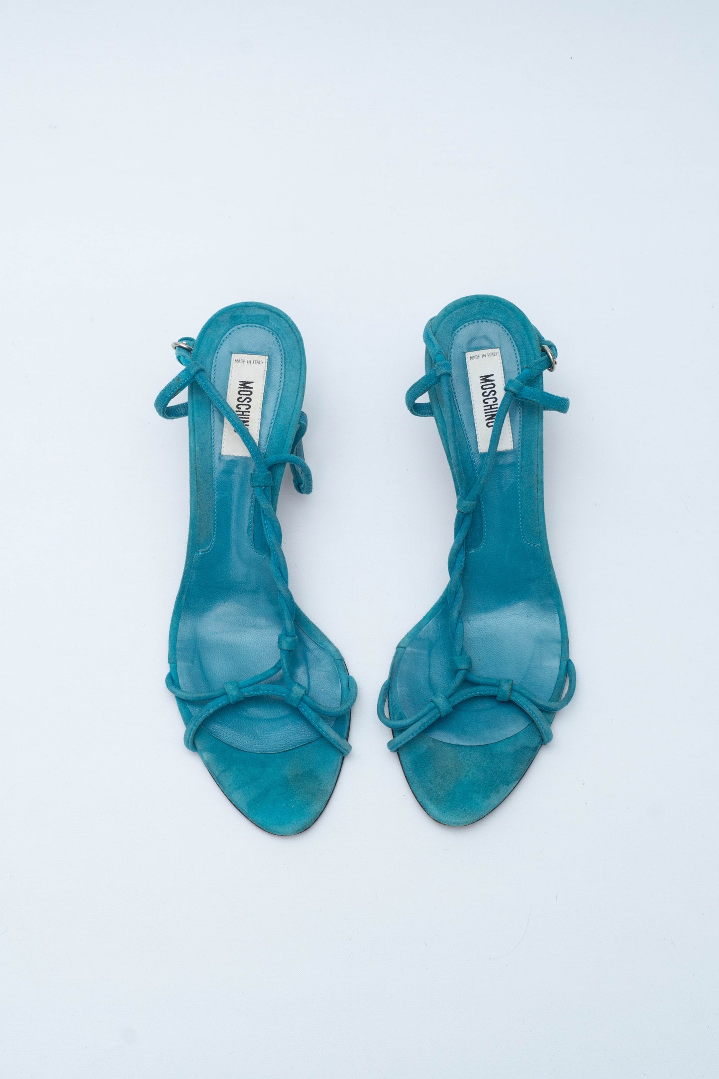 MOSCHINO TURQUOISE SUEDE SANDALS
