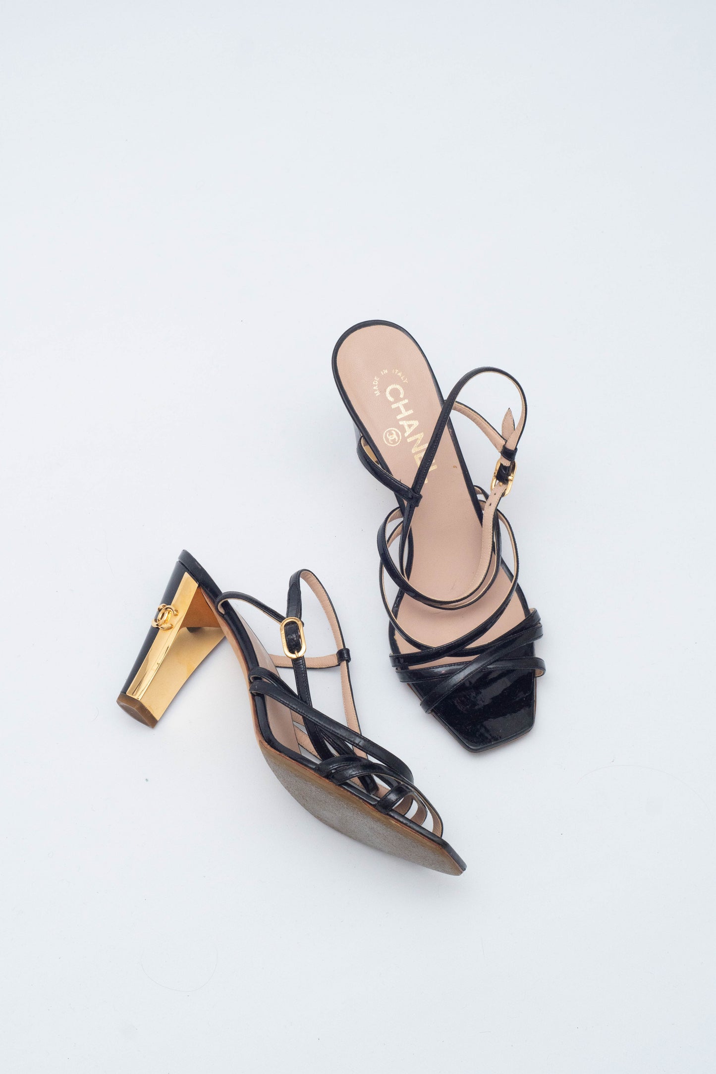CHANEL GOLDEN HEELS SANDALS