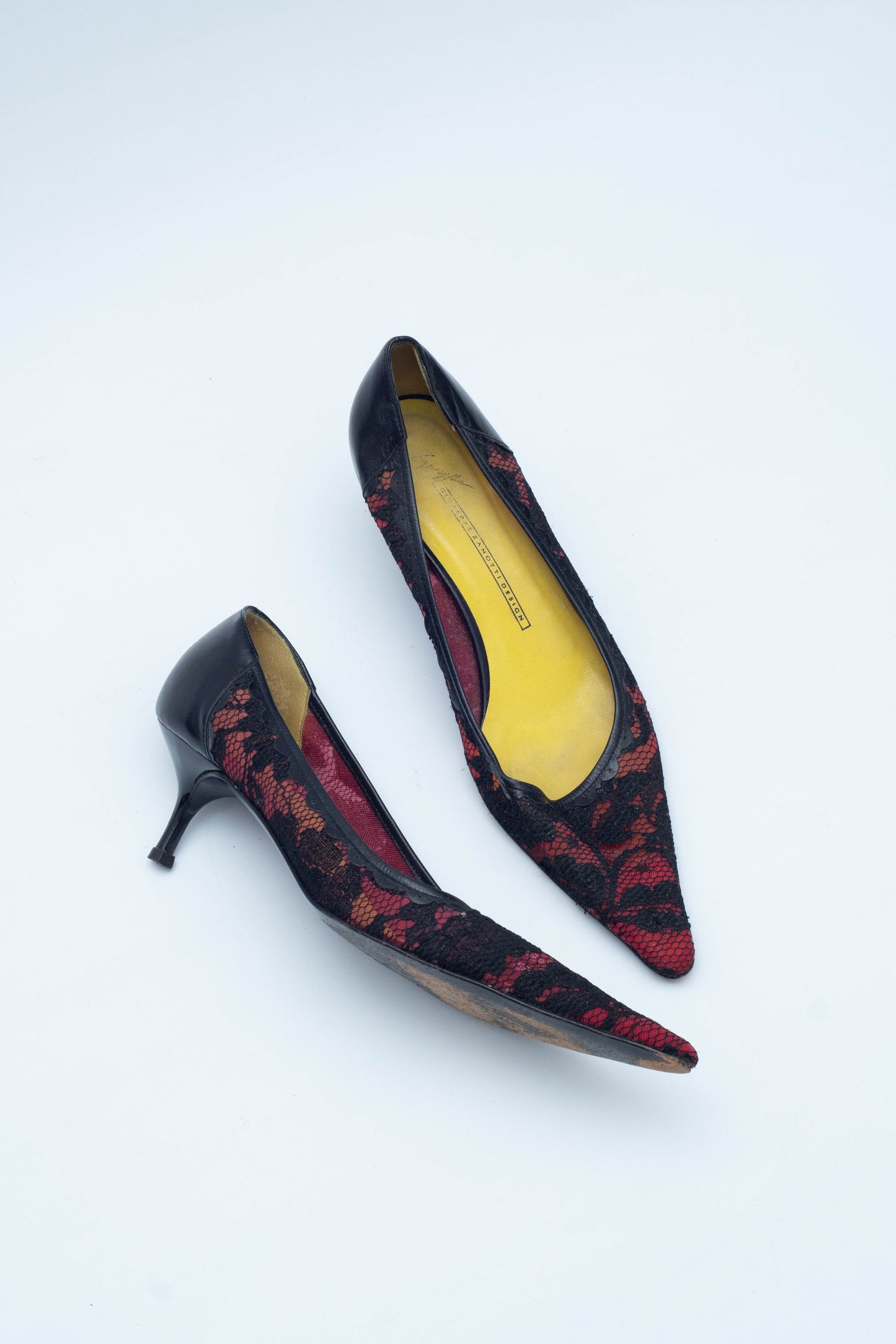 ZANOTTI BLACK LACE KITTEN HEELS