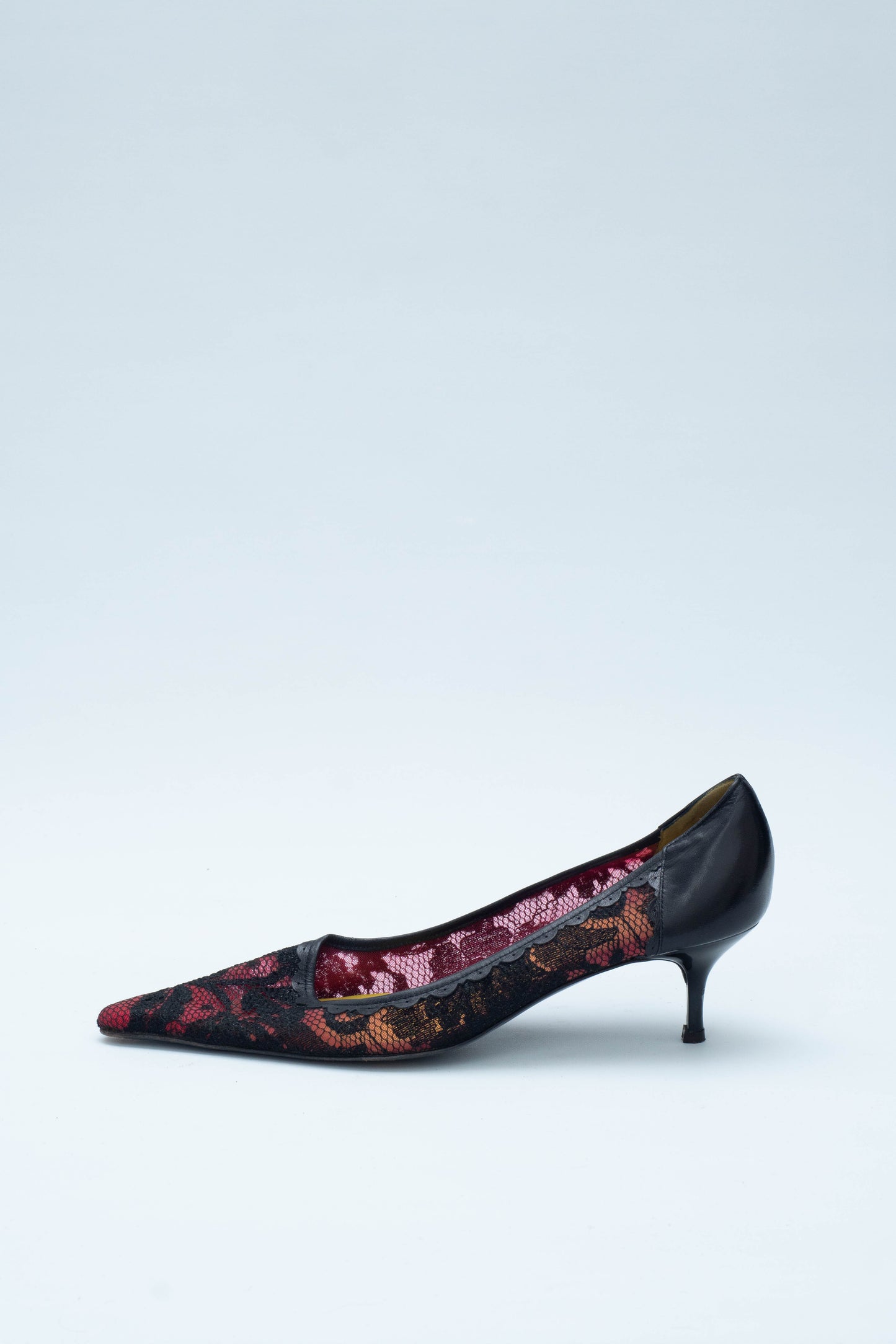 ZANOTTI BLACK LACE KITTEN HEELS