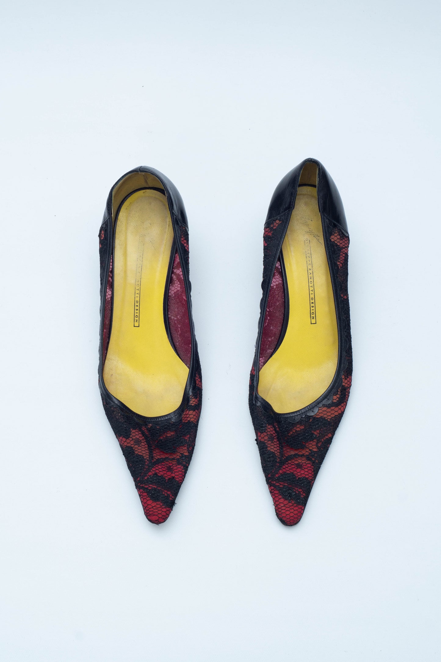 ZANOTTI BLACK LACE KITTEN HEELS