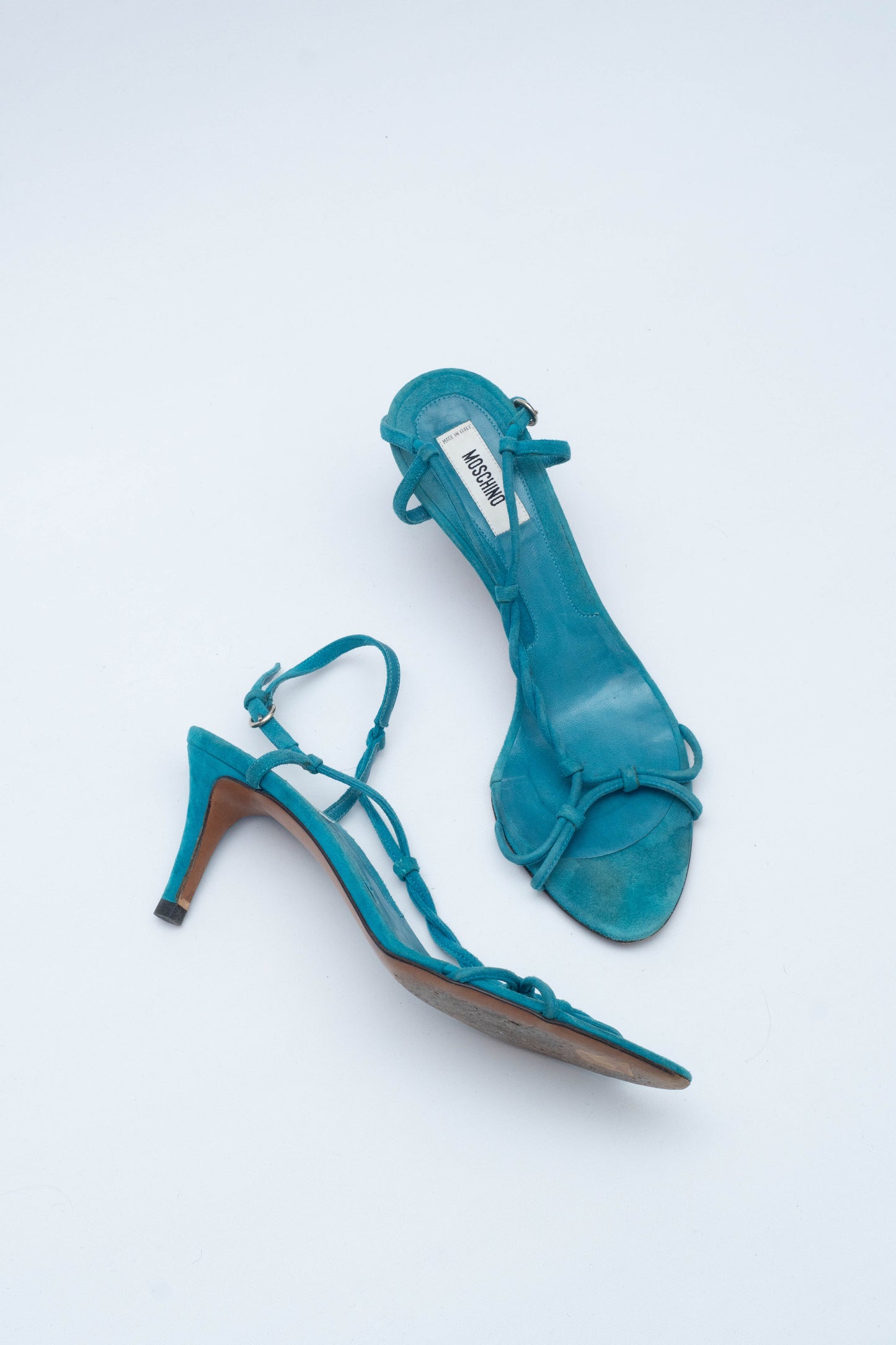 MOSCHINO TURQUOISE SUEDE SANDALS