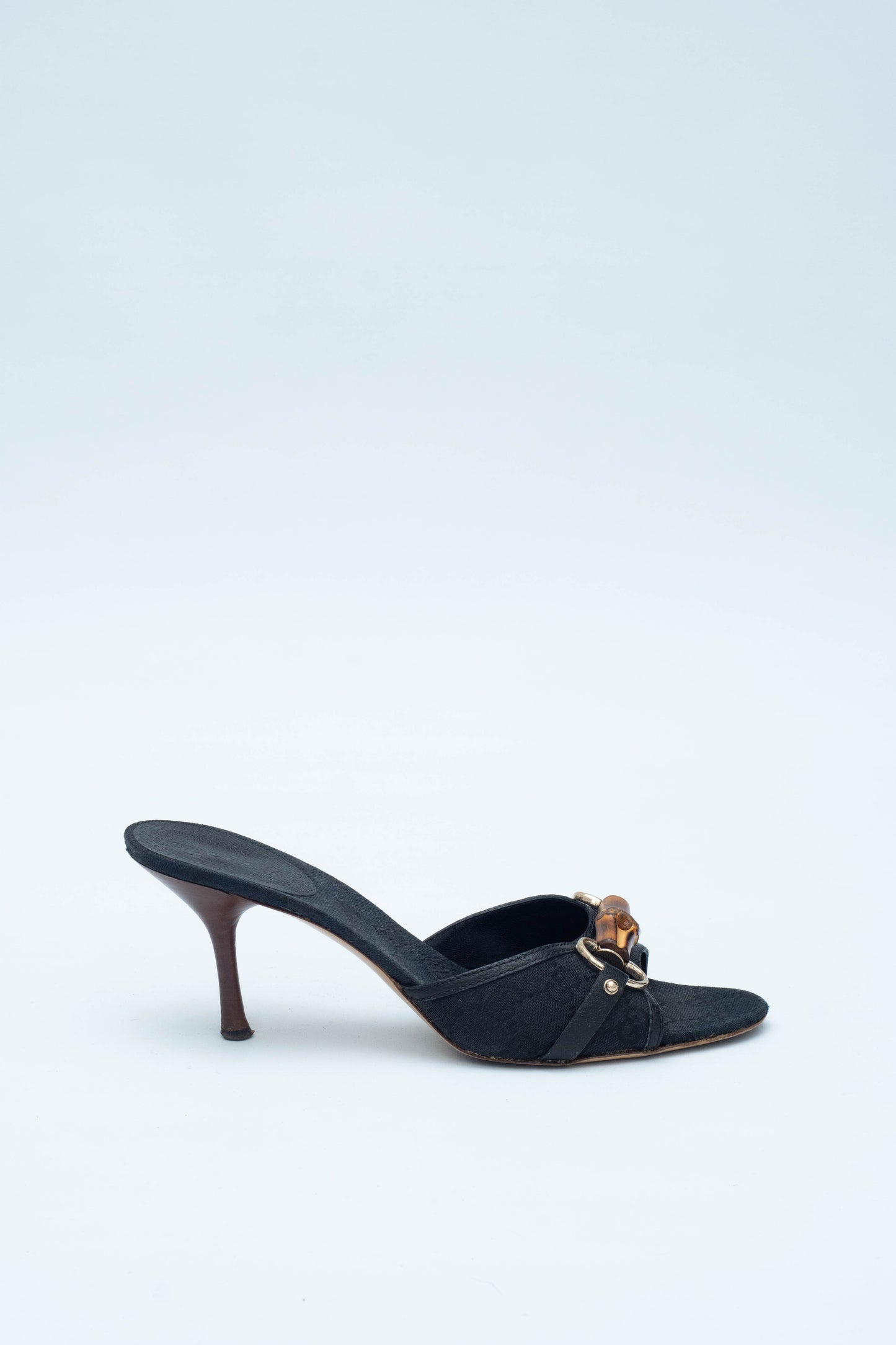 GUCCI BLACK MONOGRAM HORSEBIT MULES