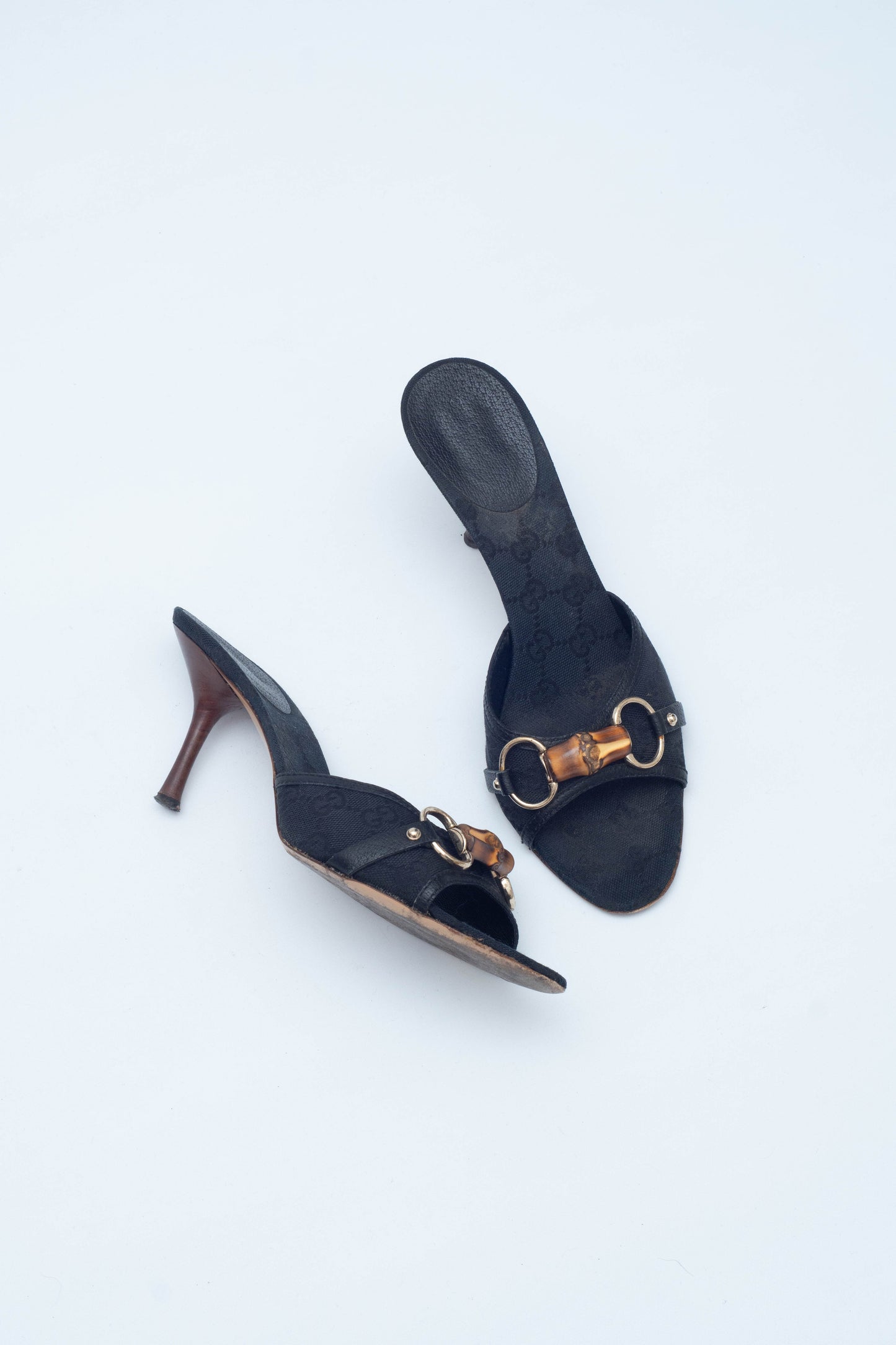 GUCCI BLACK MONOGRAM HORSEBIT MULES