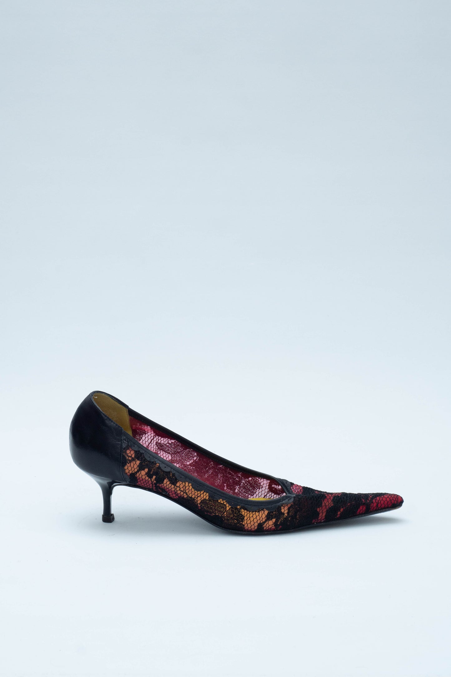 ZANOTTI BLACK LACE KITTEN HEELS