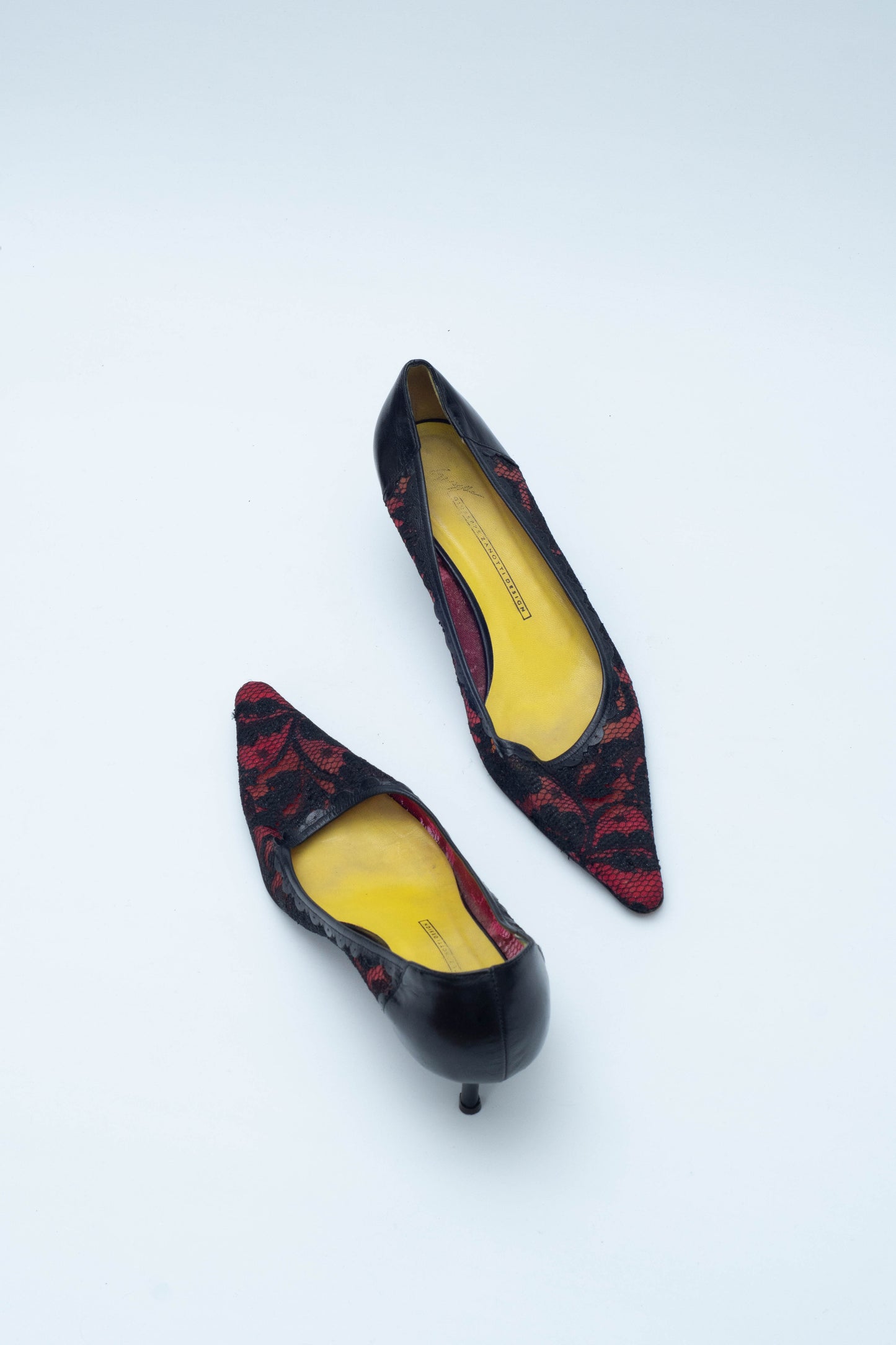 ZANOTTI BLACK LACE KITTEN HEELS