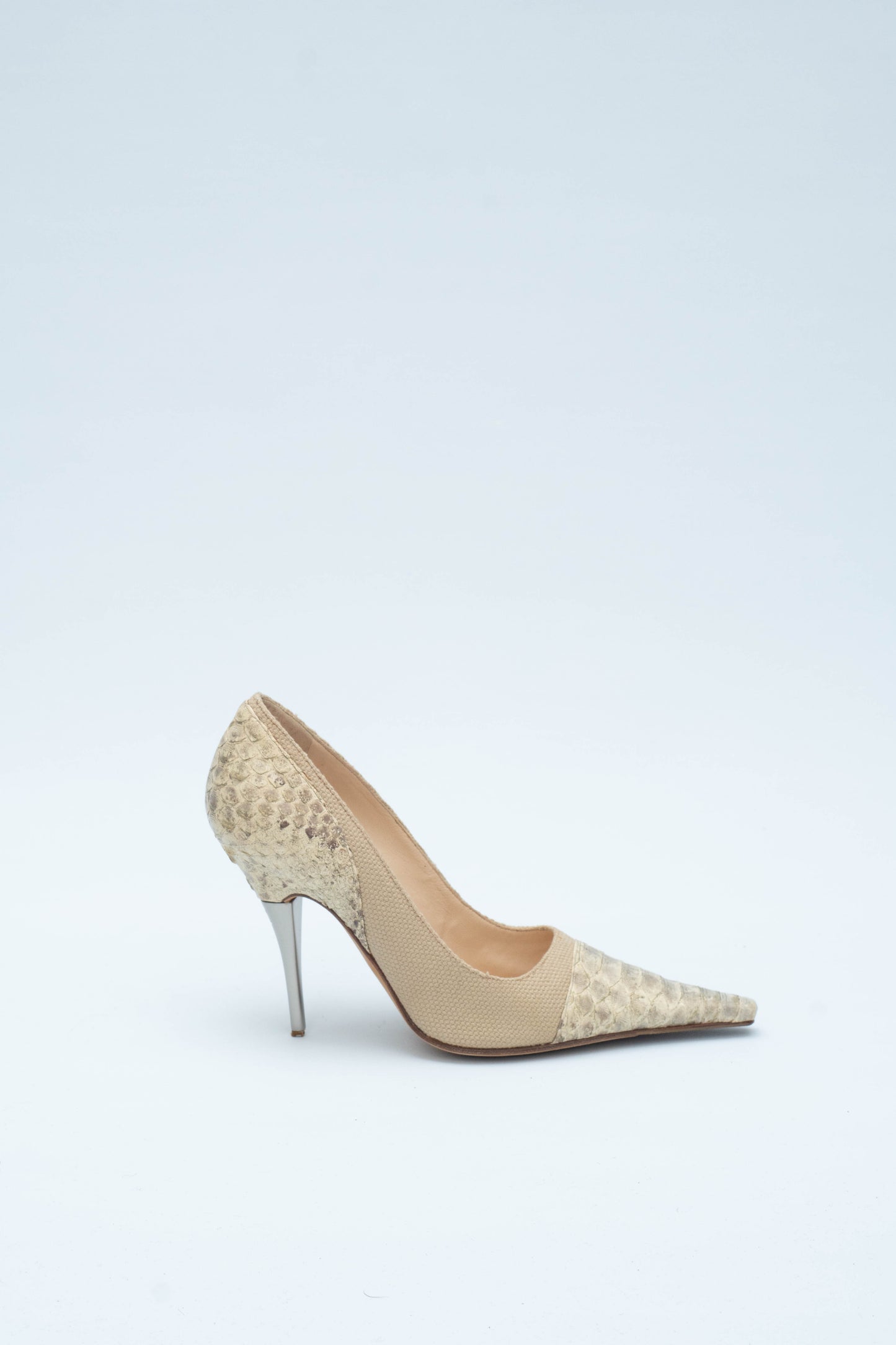 CHANEL SNAKE LEATHER AND CANVA DECOLLETE