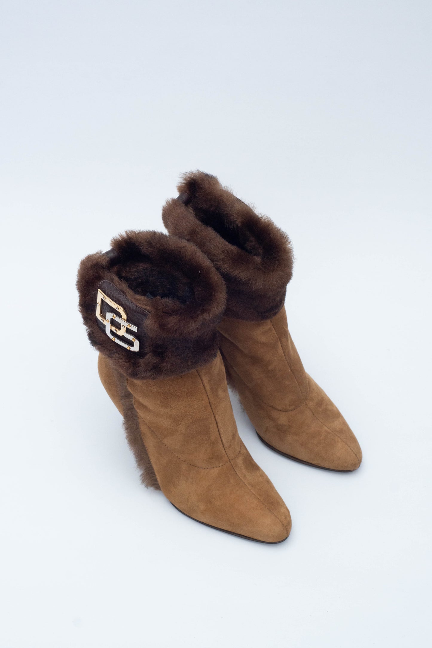DOLCE & GABBANA BROWN FUR BOOTS