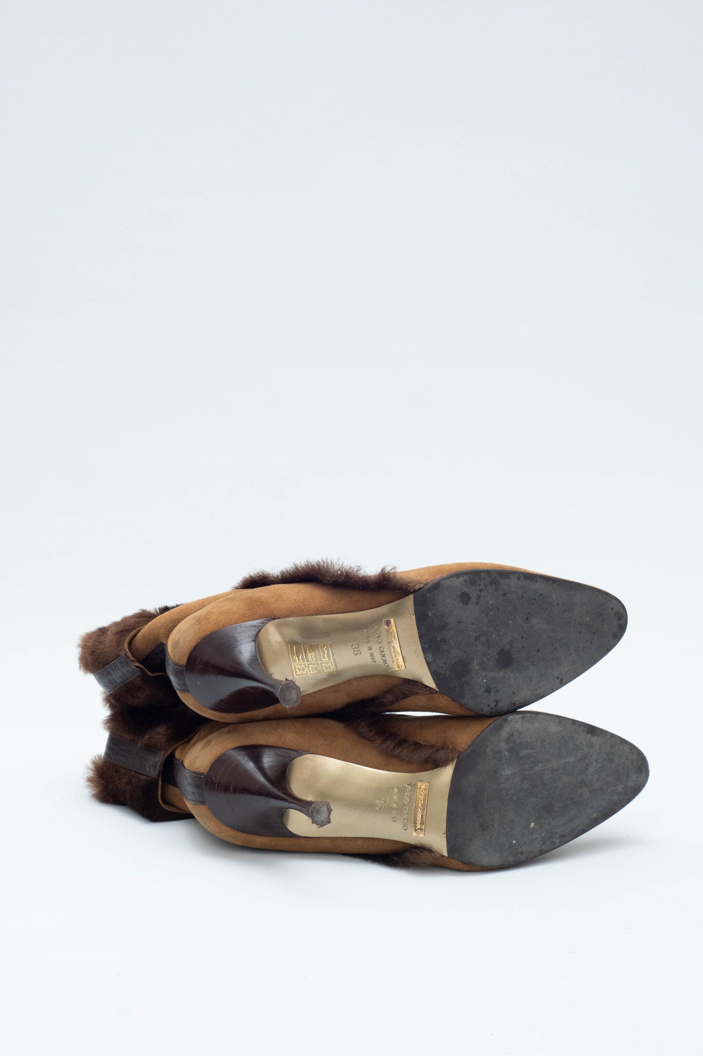 DOLCE & GABBANA BROWN FUR BOOTS
