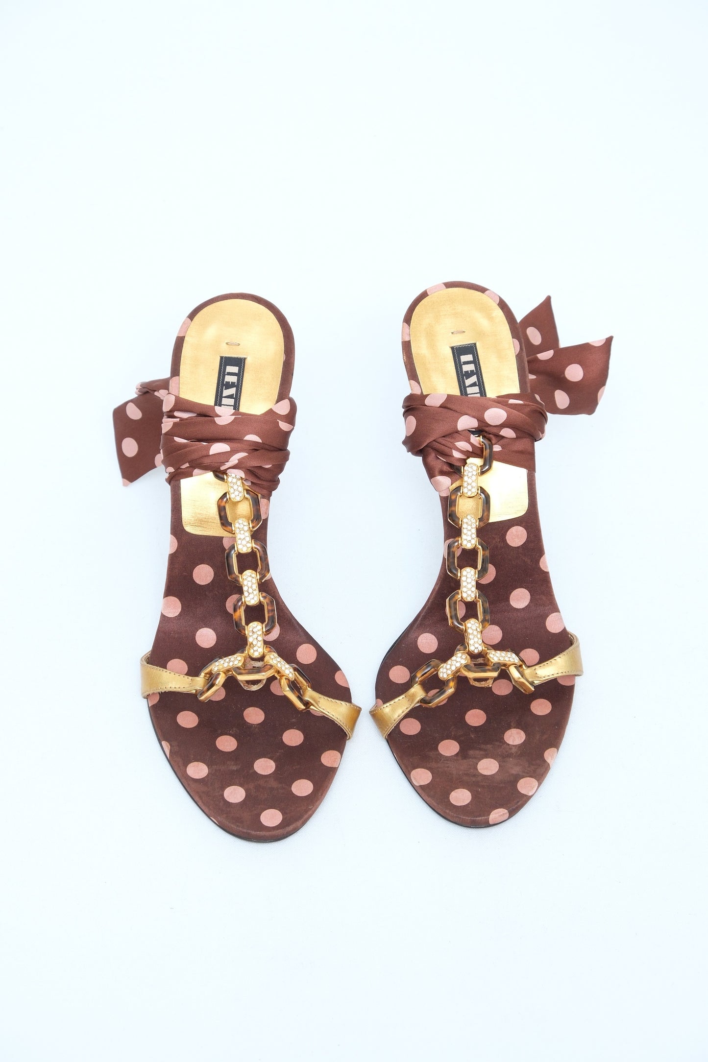 LE SILLA BROWN POLKA DOT CHAIN SANDALS