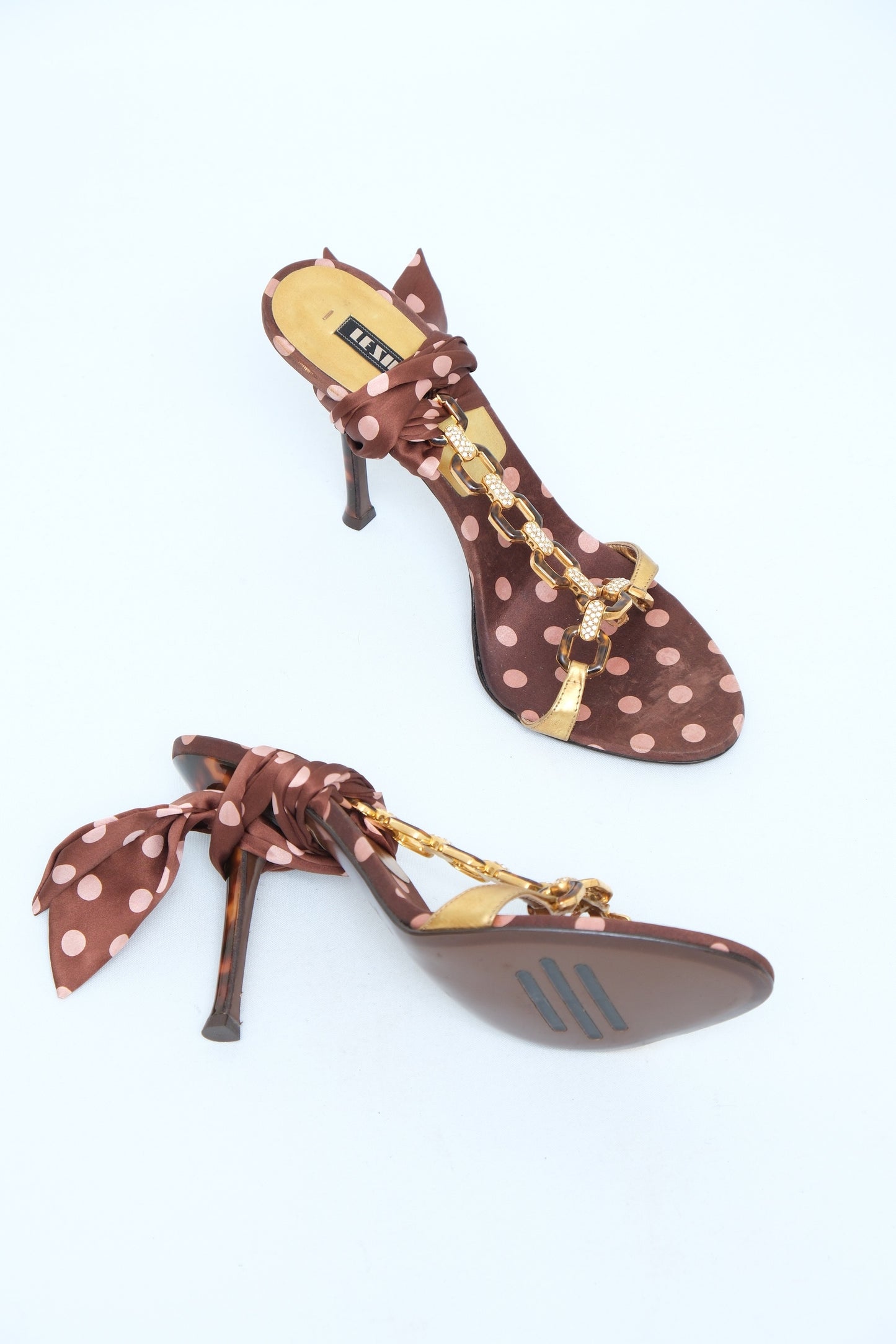 LE SILLA BROWN POLKA DOT CHAIN SANDALS