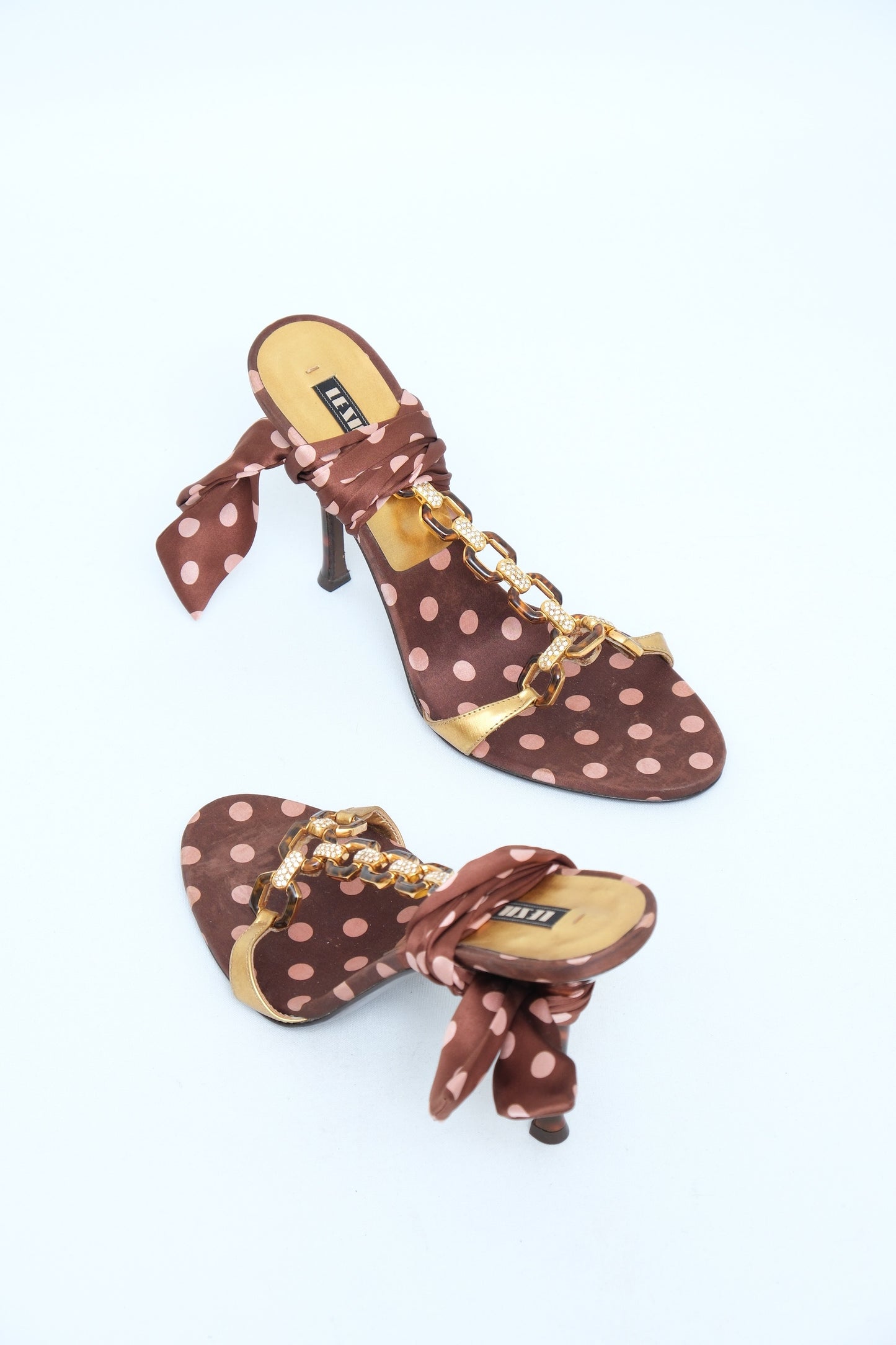 LE SILLA BROWN POLKA DOT CHAIN SANDALS