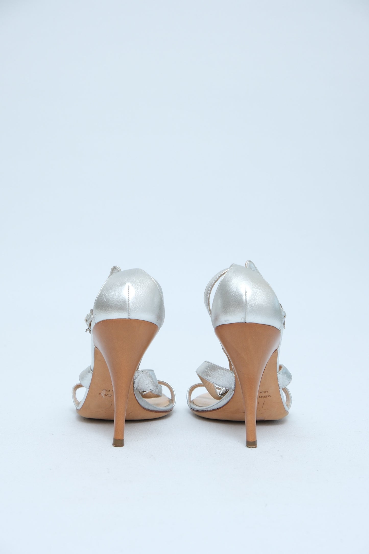 GIUSEPPE ZANOTTI SILVER CRYSTAL T-STRAP SANDALS