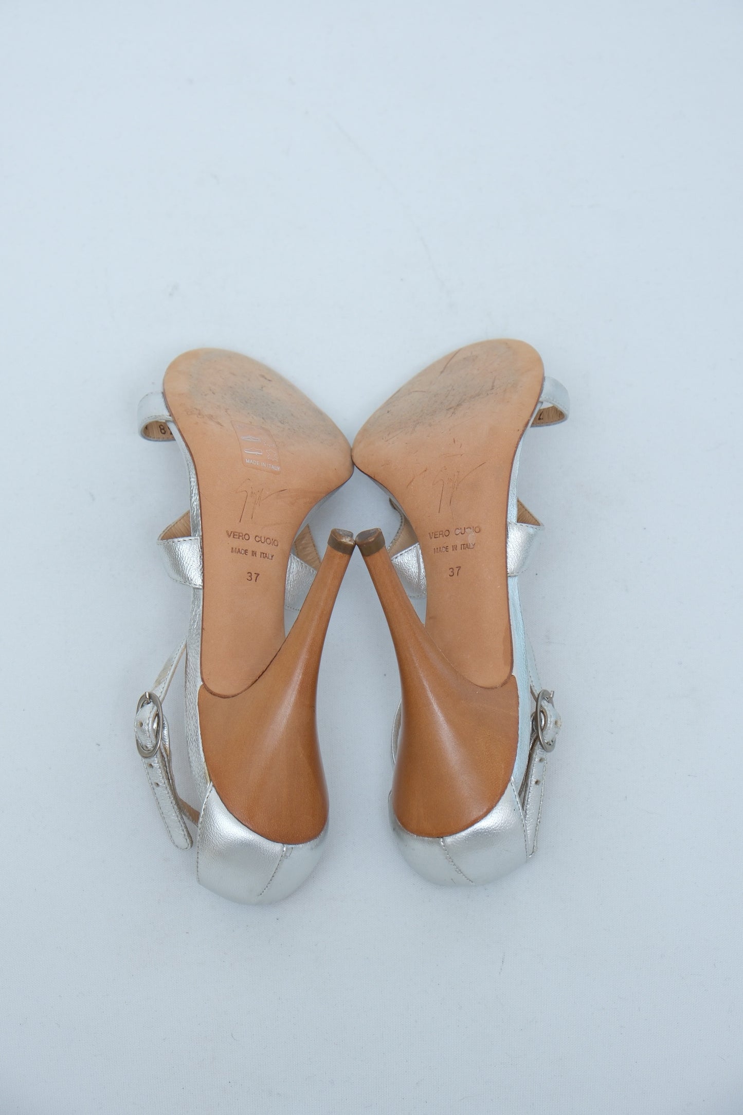 GIUSEPPE ZANOTTI SILVER CRYSTAL T-STRAP SANDALS