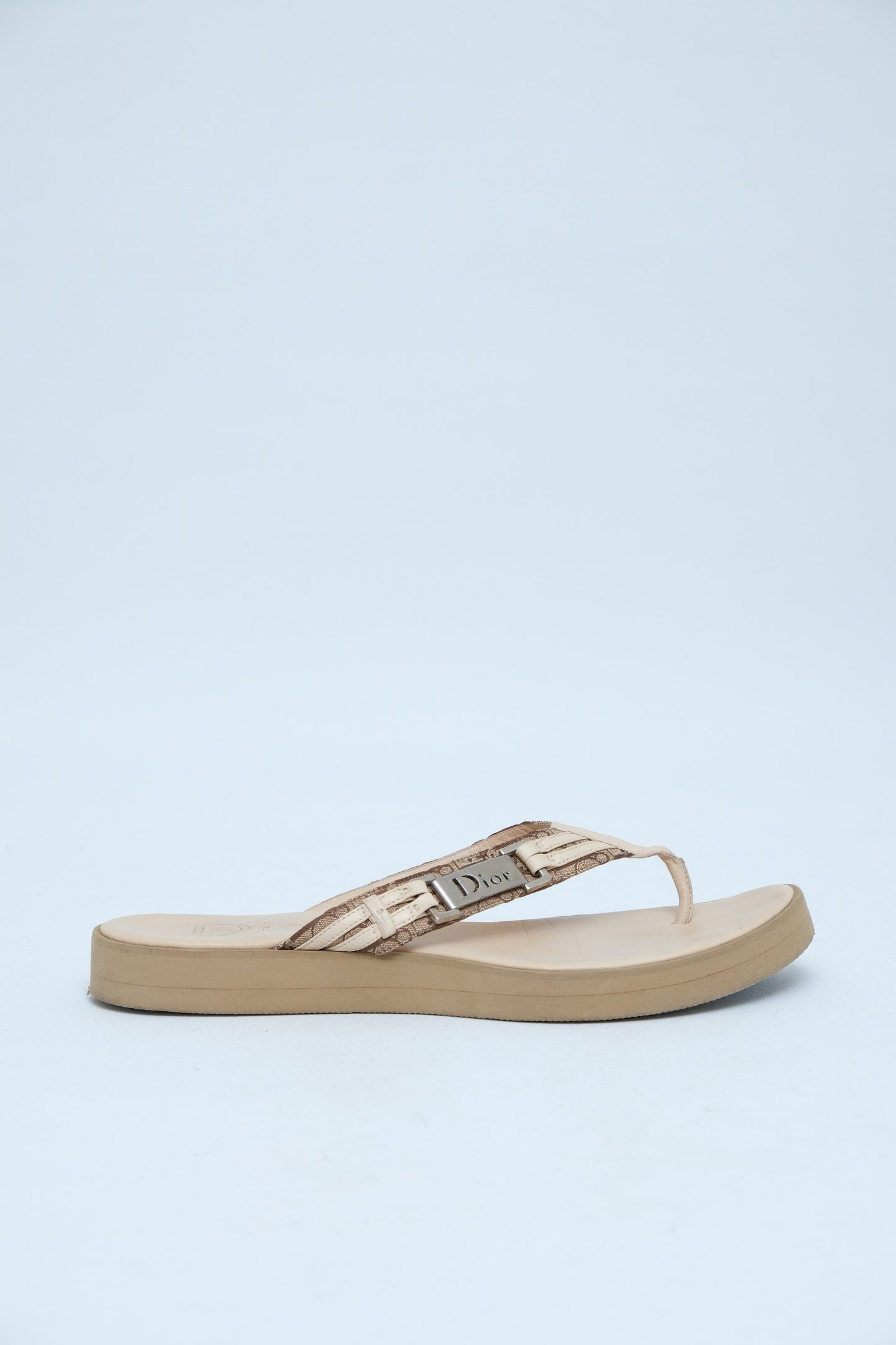 DIOR BEIGE MONOGRAM WEDGE THONG SANDALS