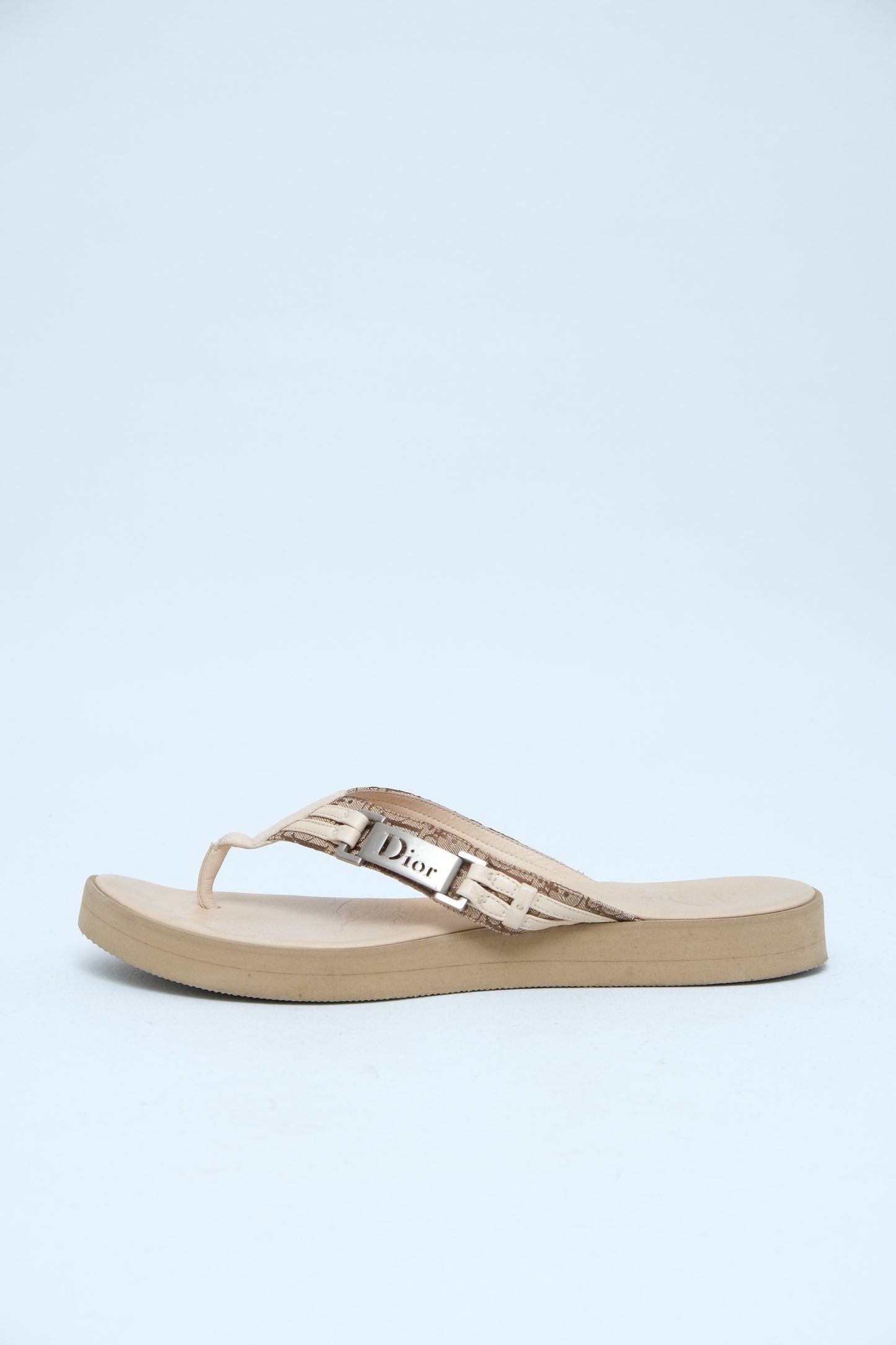 DIOR BEIGE MONOGRAM WEDGE THONG SANDALS