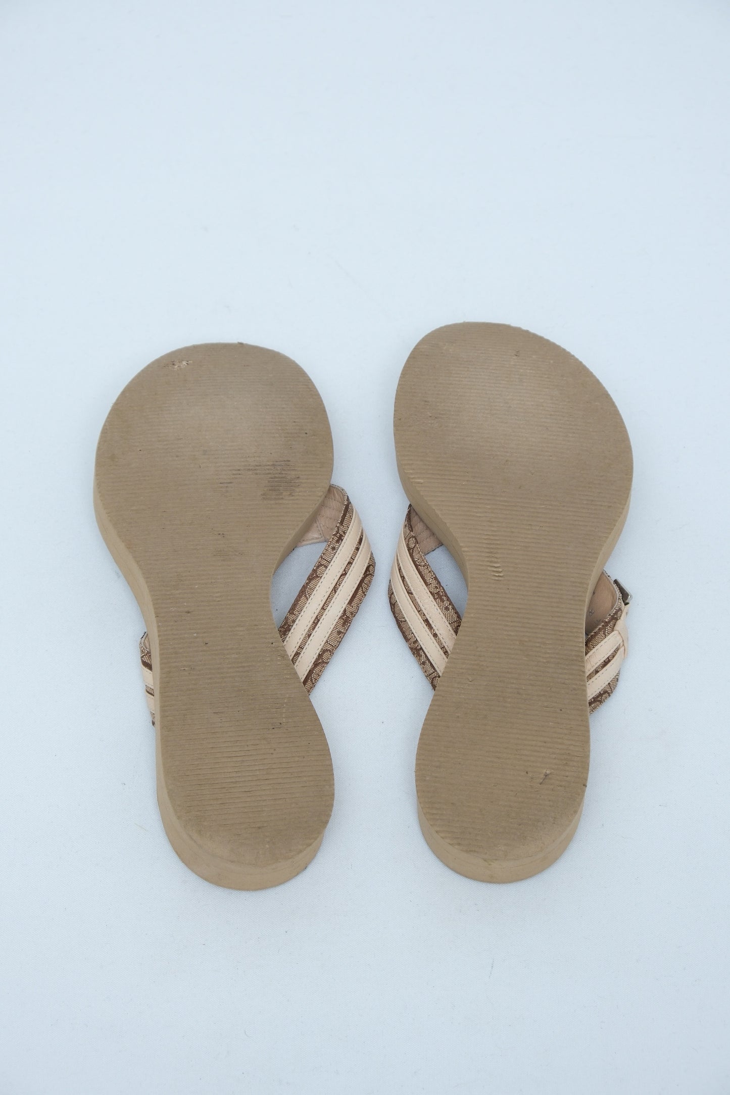 DIOR BEIGE MONOGRAM WEDGE THONG SANDALS