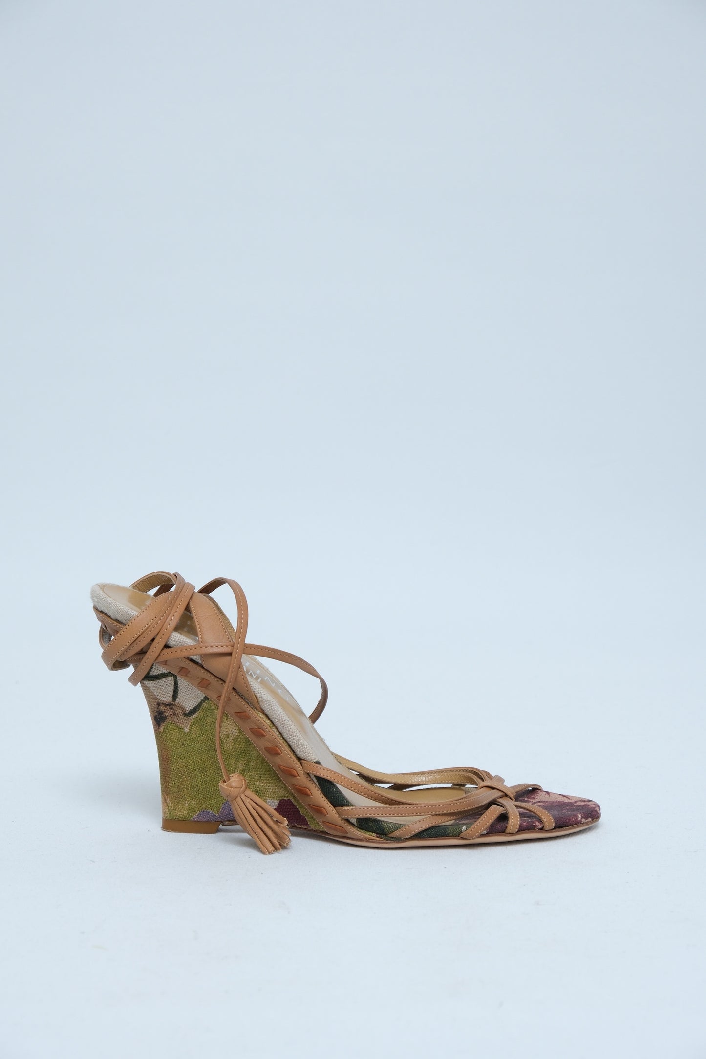VALENTINO GARAVANI FLORAL WEDGE LACE-UP SANDALS