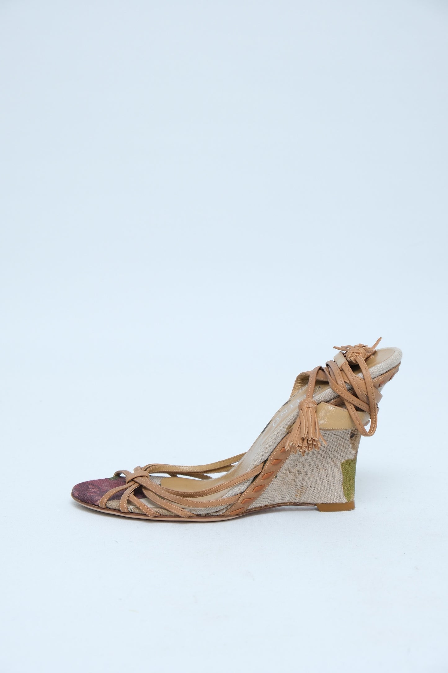 VALENTINO GARAVANI FLORAL WEDGE LACE-UP SANDALS