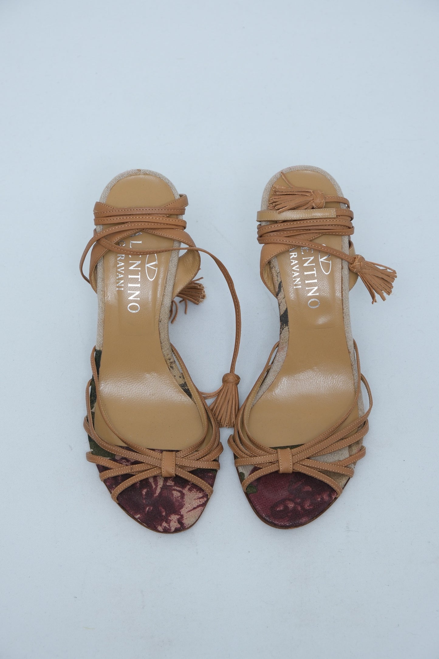 VALENTINO GARAVANI FLORAL WEDGE LACE-UP SANDALS