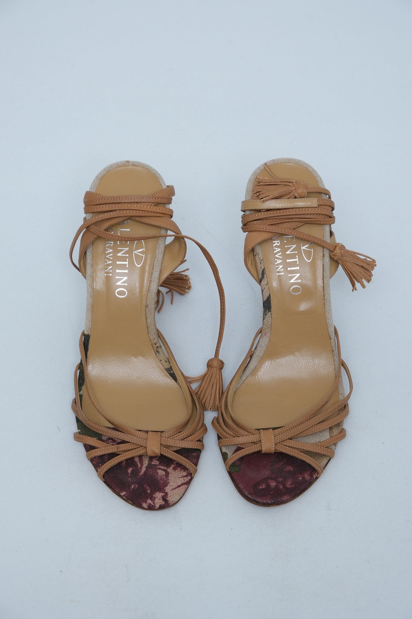 VALENTINO GARAVANI FLORAL WEDGE LACE-UP SANDALS