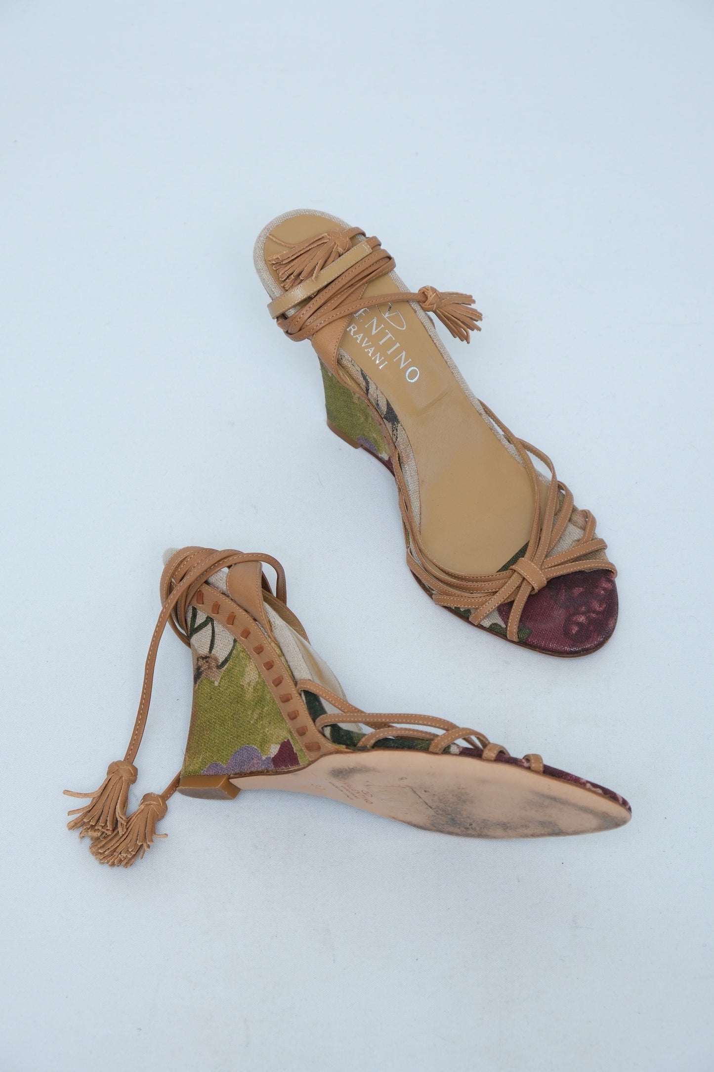 VALENTINO GARAVANI FLORAL WEDGE LACE-UP SANDALS