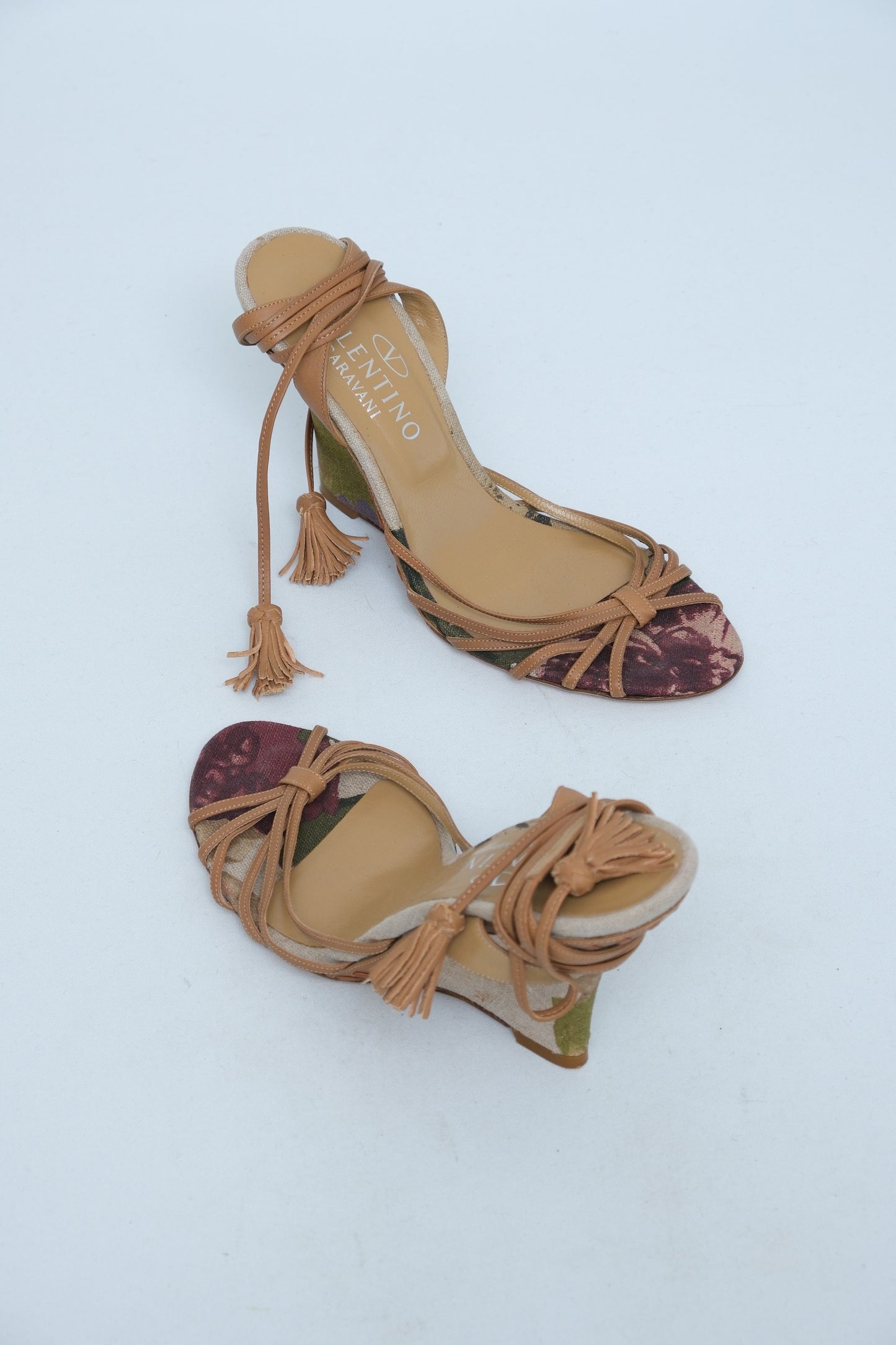 VALENTINO GARAVANI FLORAL WEDGE LACE-UP SANDALS