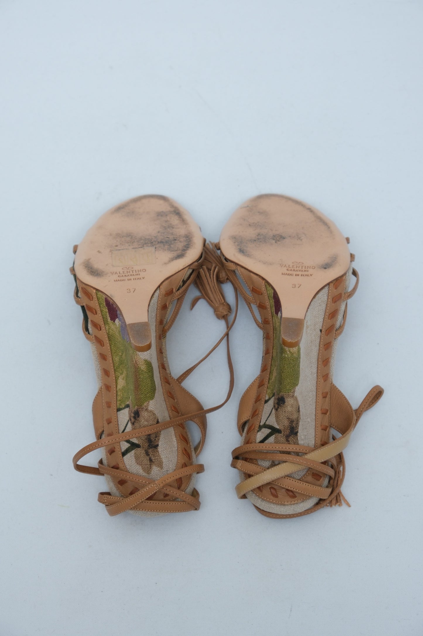VALENTINO GARAVANI FLORAL WEDGE LACE-UP SANDALS
