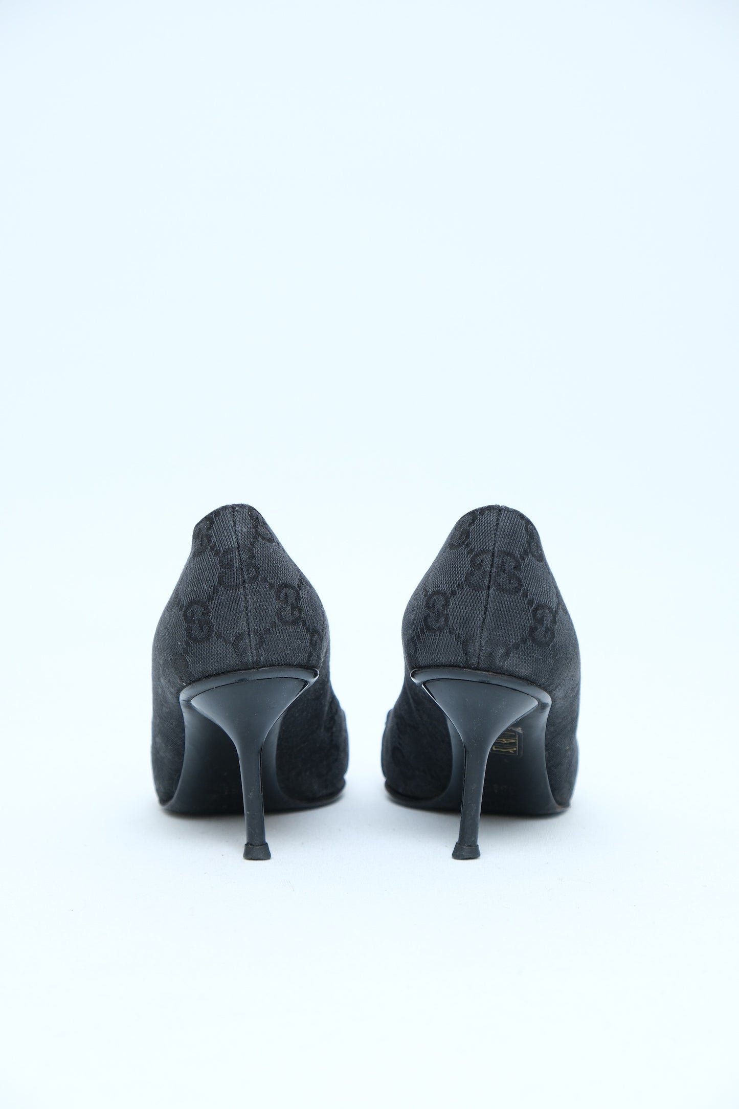 GUCCI BLACK GG CANVAS HORSEBIT PUMPS