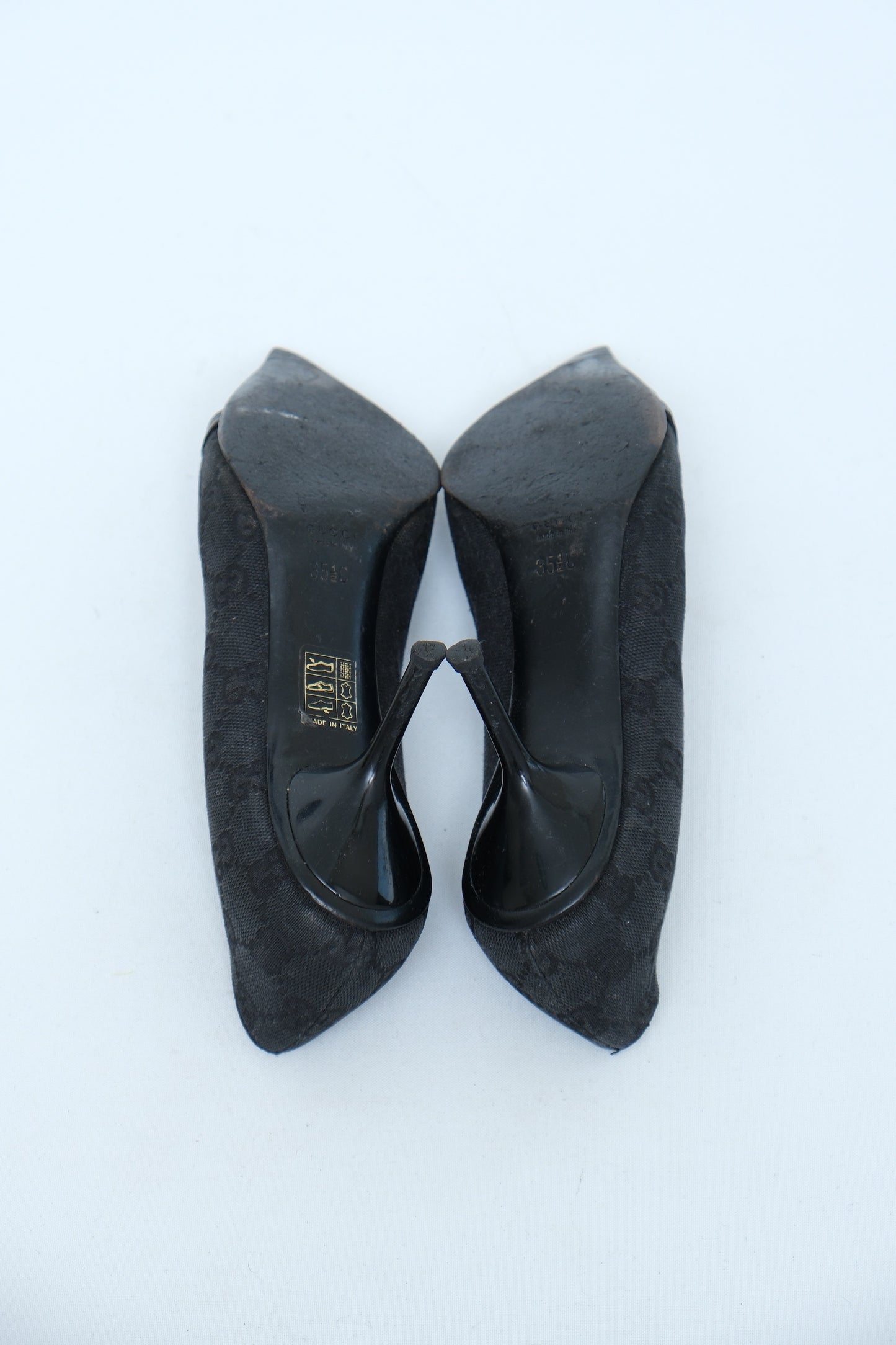 GUCCI BLACK GG CANVAS HORSEBIT PUMPS