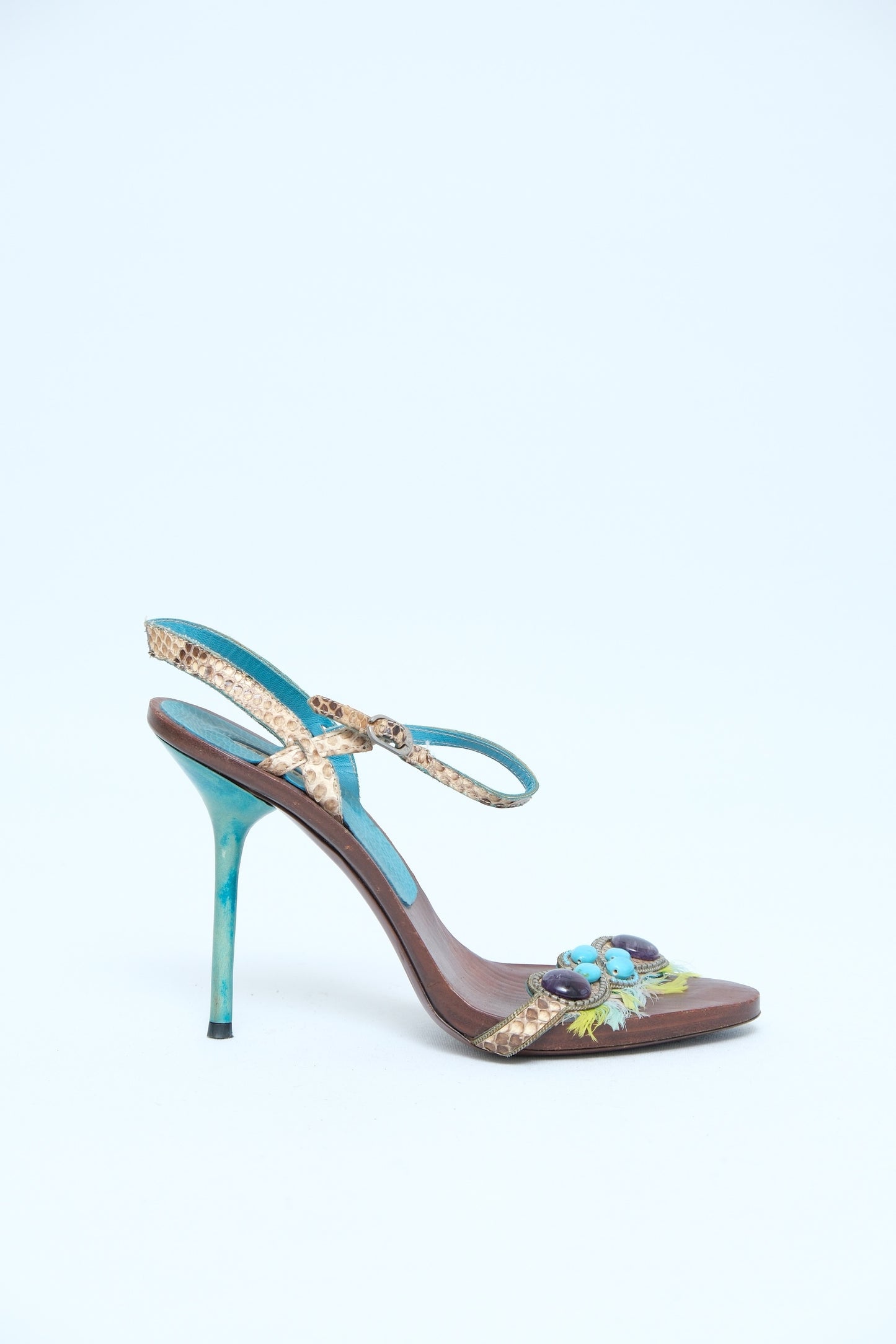 RENÉ CAOVILLA TURQUOISE SNAKESKIN SLINGBACK SANDALS