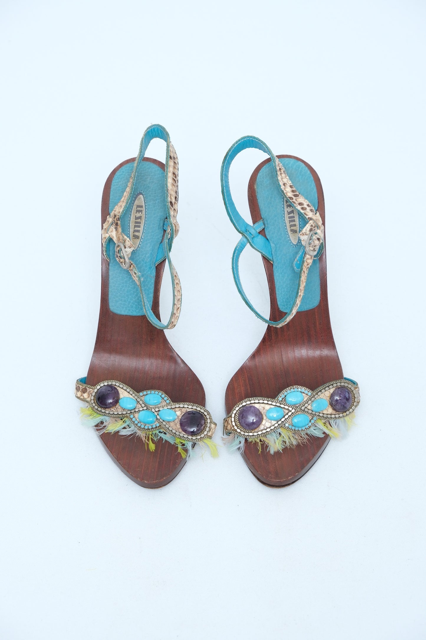 RENÉ CAOVILLA TURQUOISE SNAKESKIN SLINGBACK SANDALS
