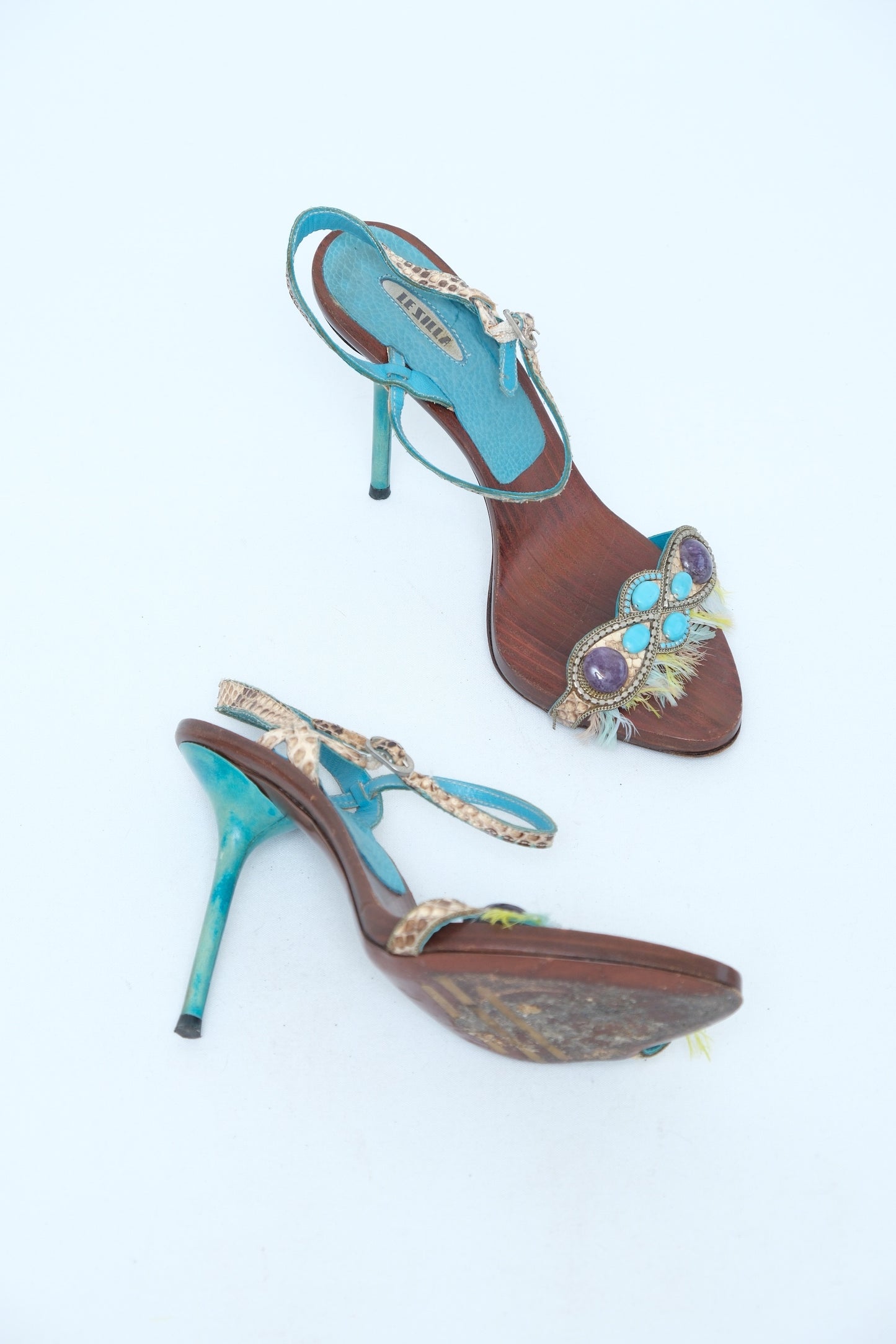 RENÉ CAOVILLA TURQUOISE SNAKESKIN SLINGBACK SANDALS
