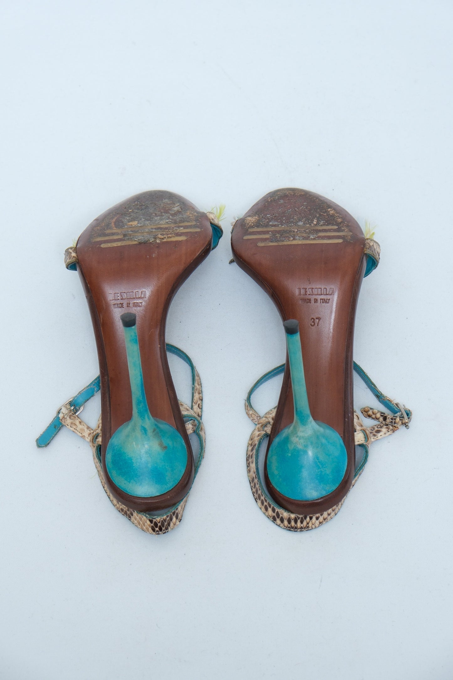 RENÉ CAOVILLA TURQUOISE SNAKESKIN SLINGBACK SANDALS