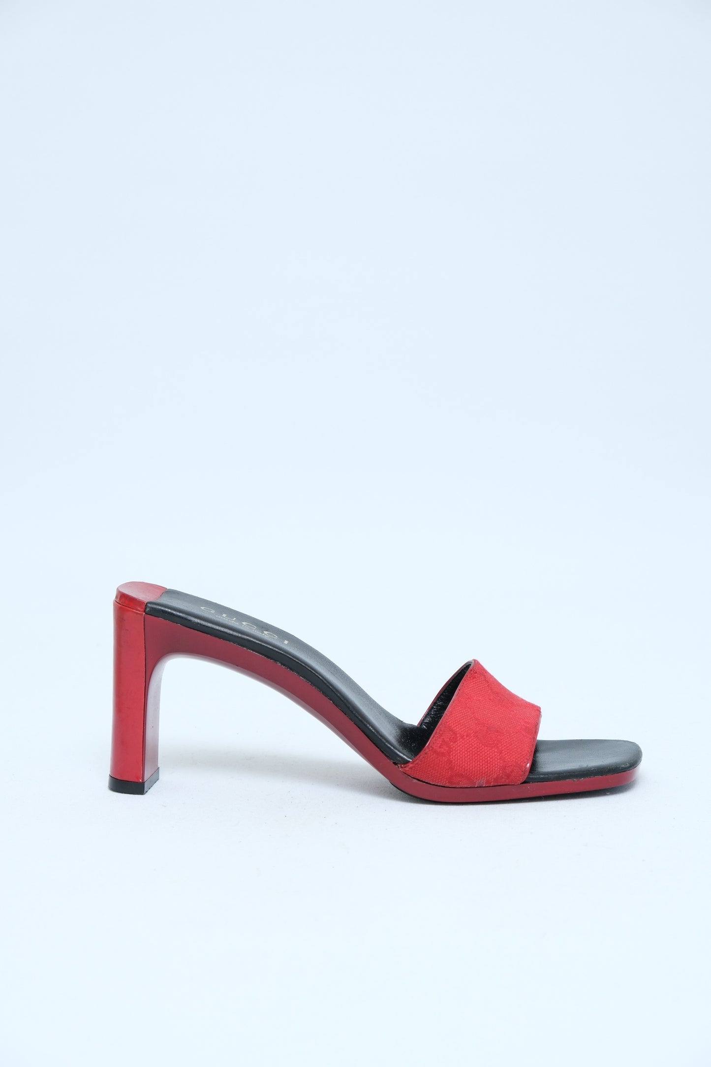 GUCCI RED CANVAS MULE HEELS