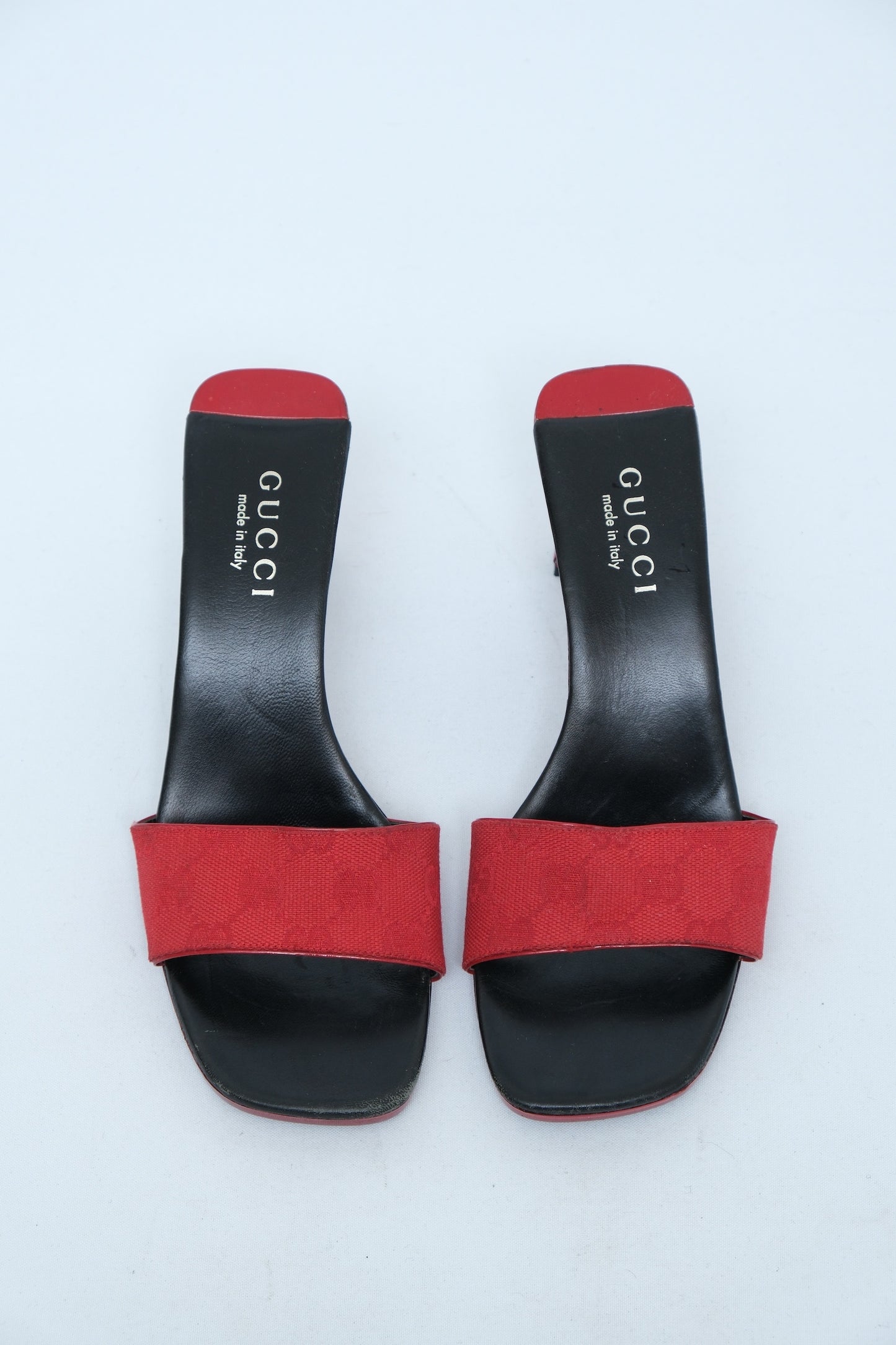 GUCCI RED CANVAS MULE HEELS
