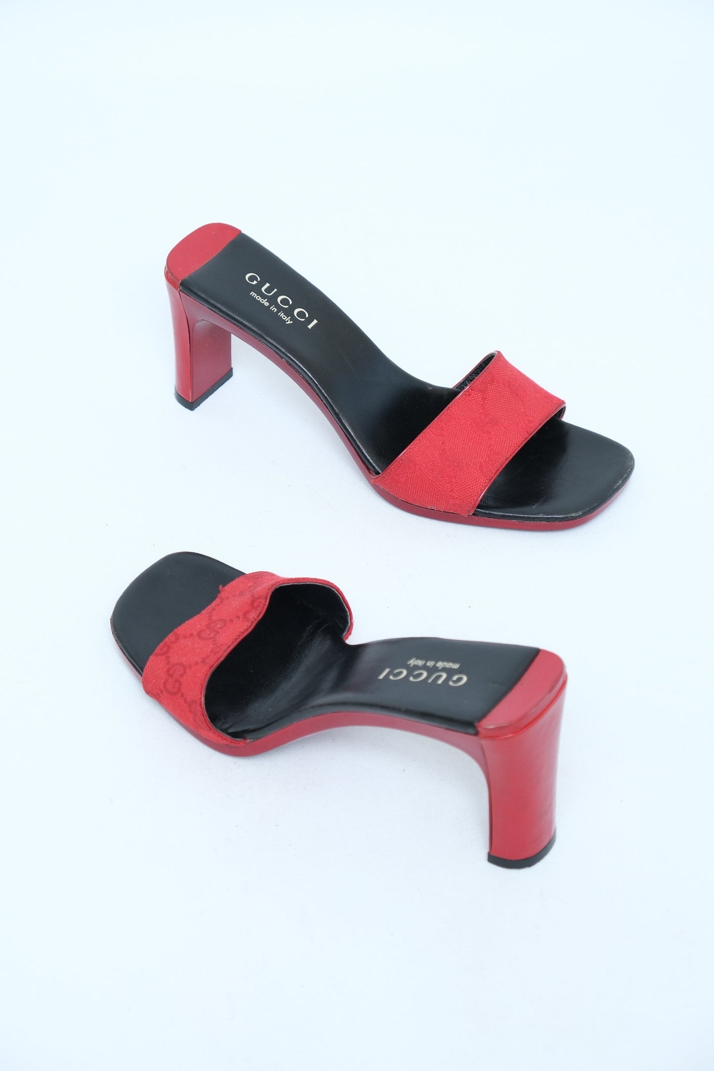 GUCCI RED CANVAS MULE HEELS