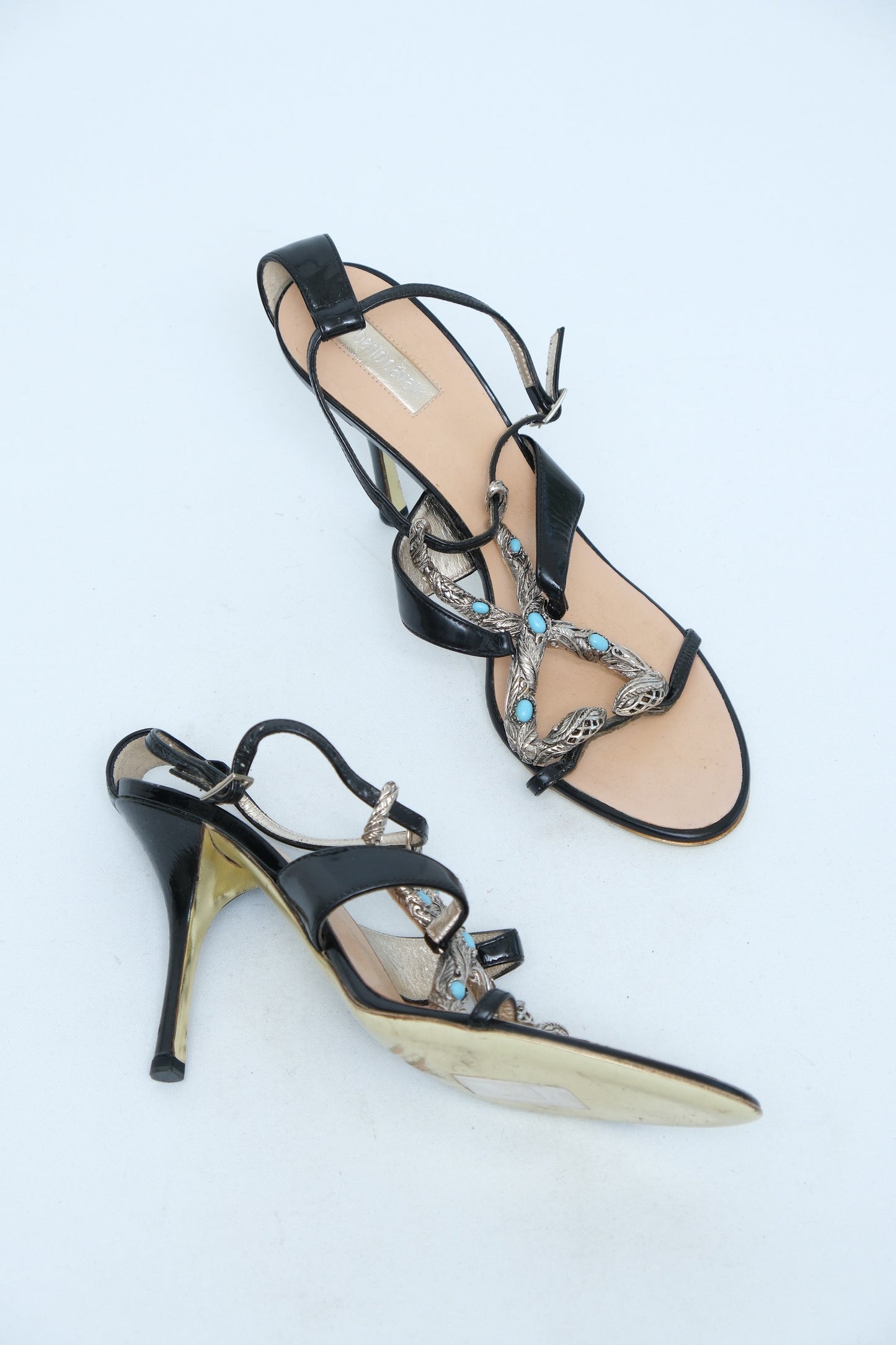 ROBERTO CAVALLI EMBELLISHED SNAKE SANDALS