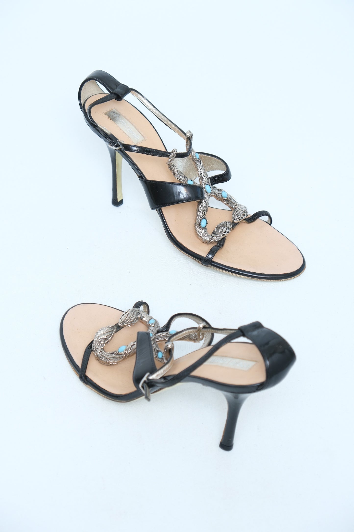 ROBERTO CAVALLI EMBELLISHED SNAKE SANDALS
