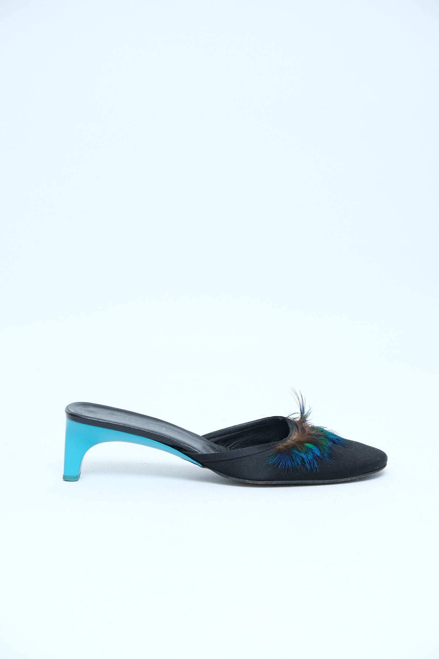 GUCCI SS 1999 BLACK FEATHER MULE HEELS